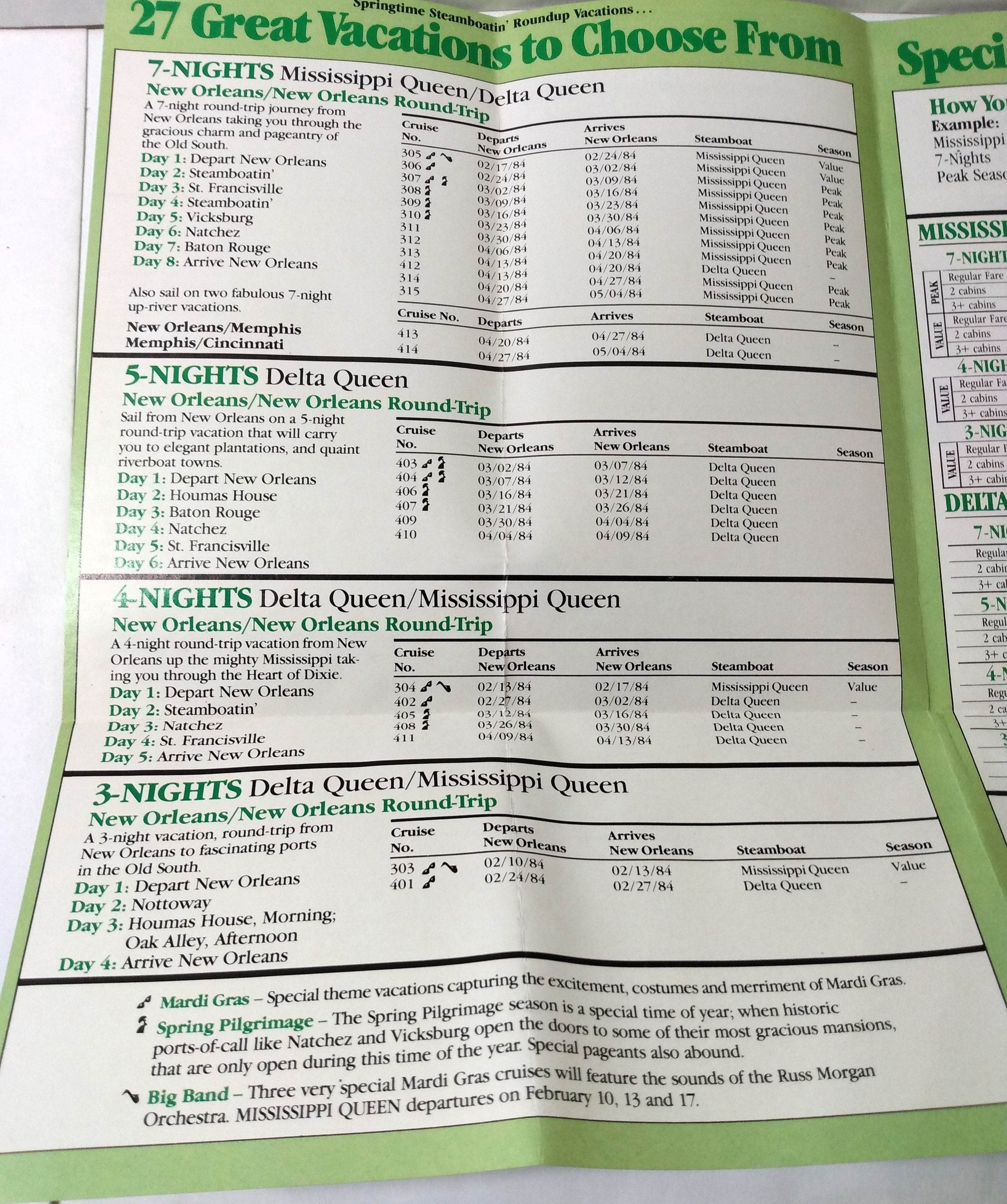 Delta Queen / Mississippi Queen Spring 1984 Steamboat River Cruises - TulipStuff