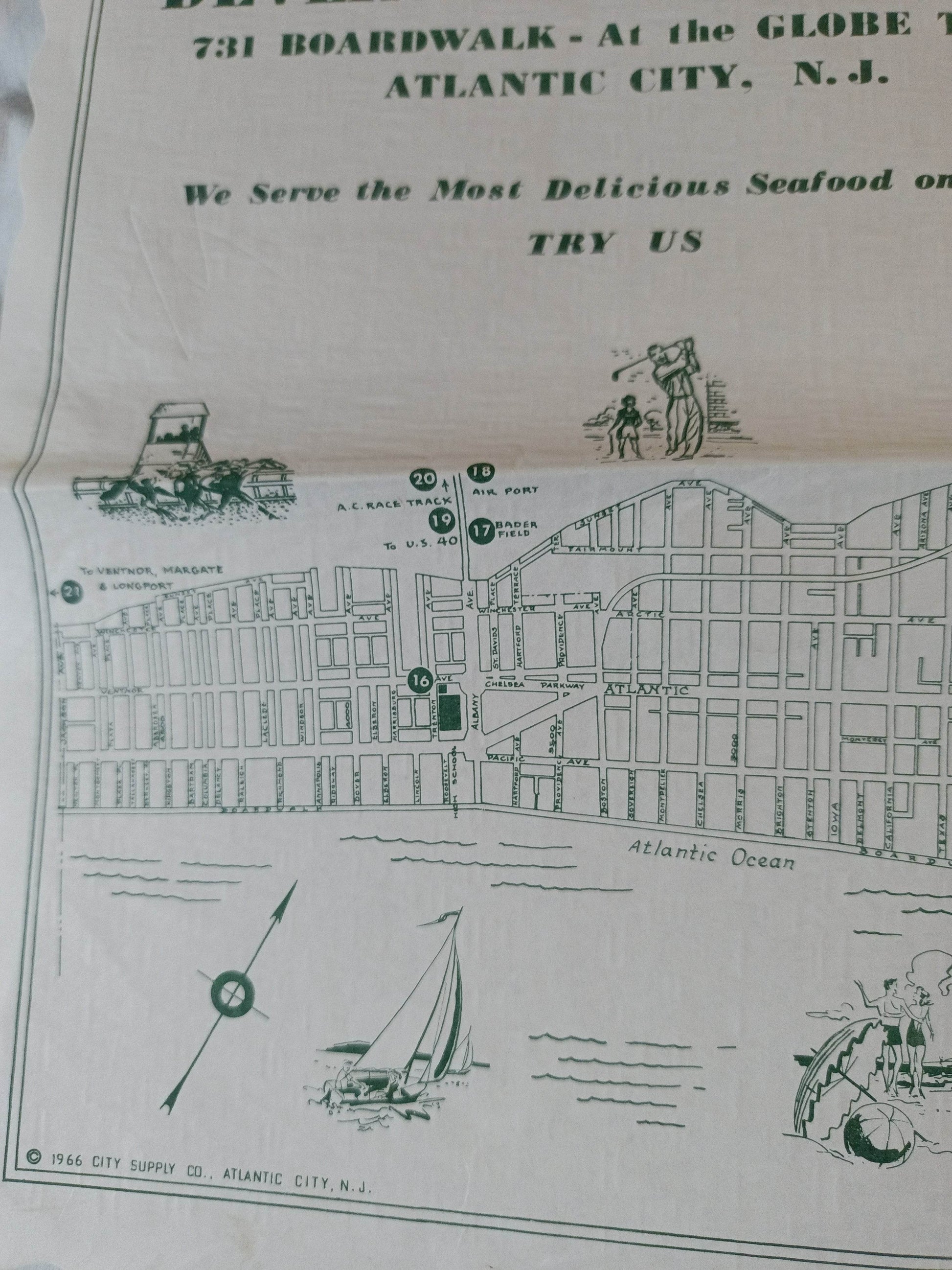 Devlin's Seafood House Placemat Boardwalk Atlantic City NJ 1966 - TulipStuff