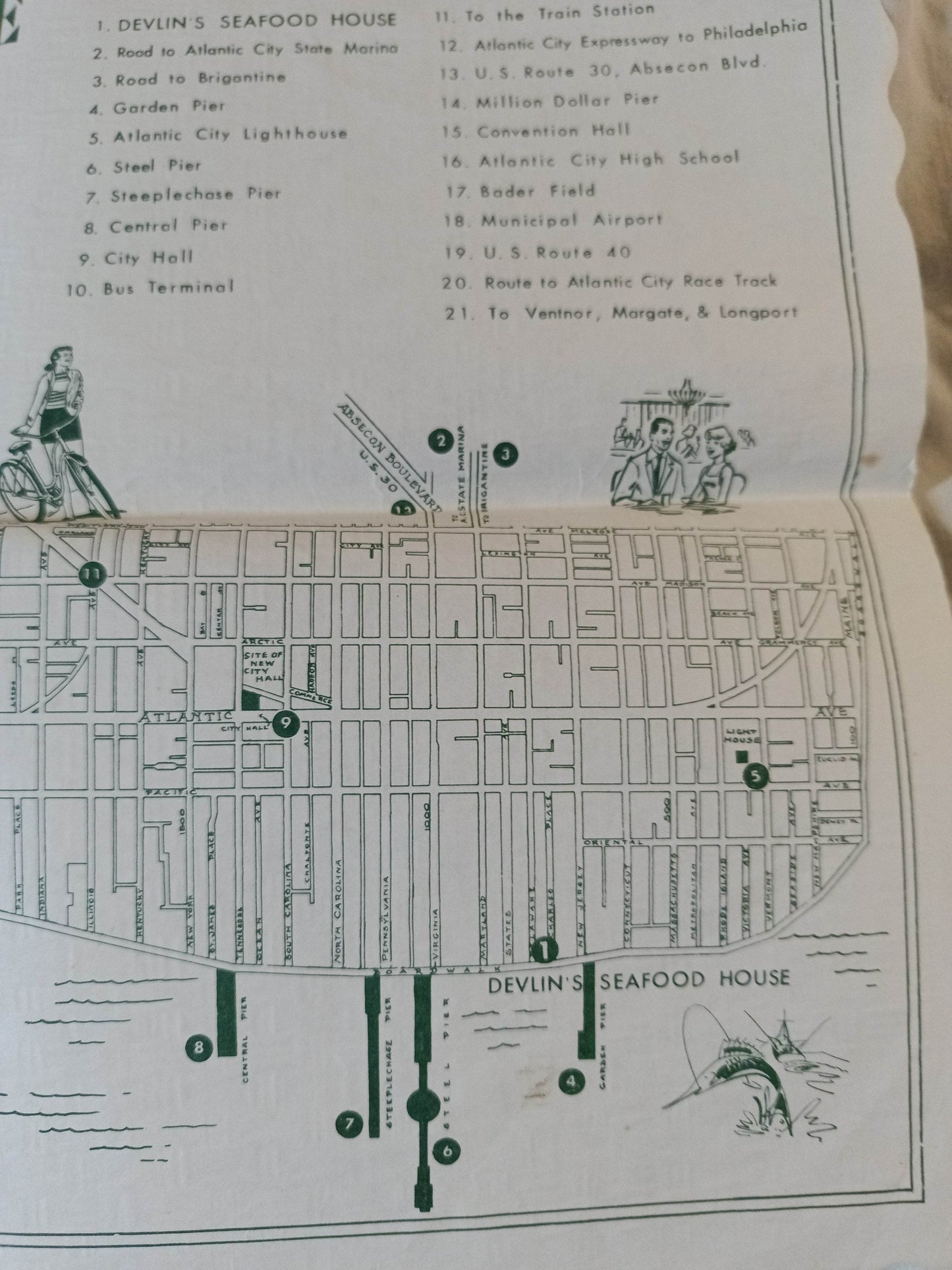 Devlin's Seafood House Placemat Boardwalk Atlantic City NJ 1966 - TulipStuff