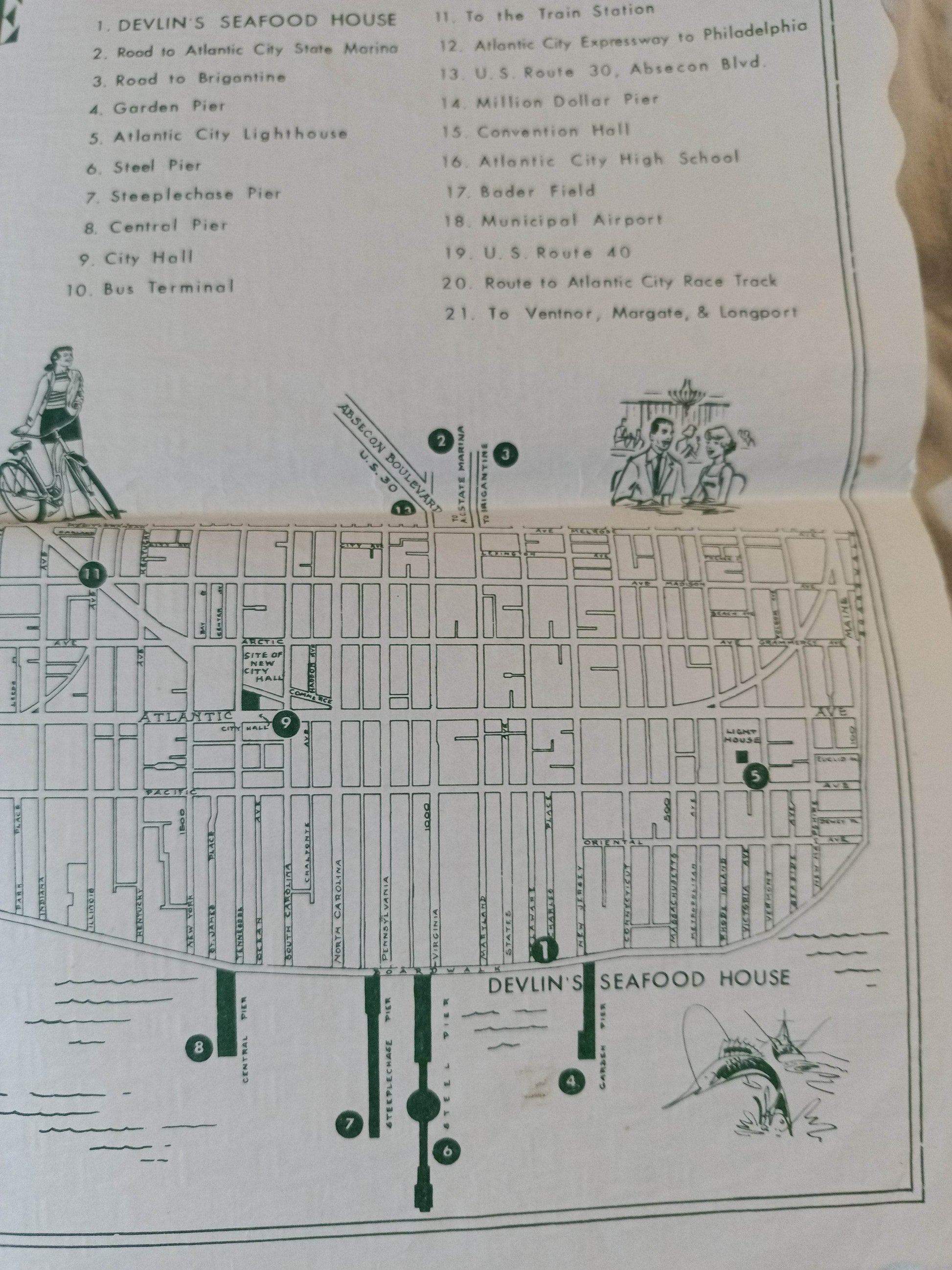 Devlin's Seafood House Placemat Boardwalk Atlantic City NJ 1966 - TulipStuff