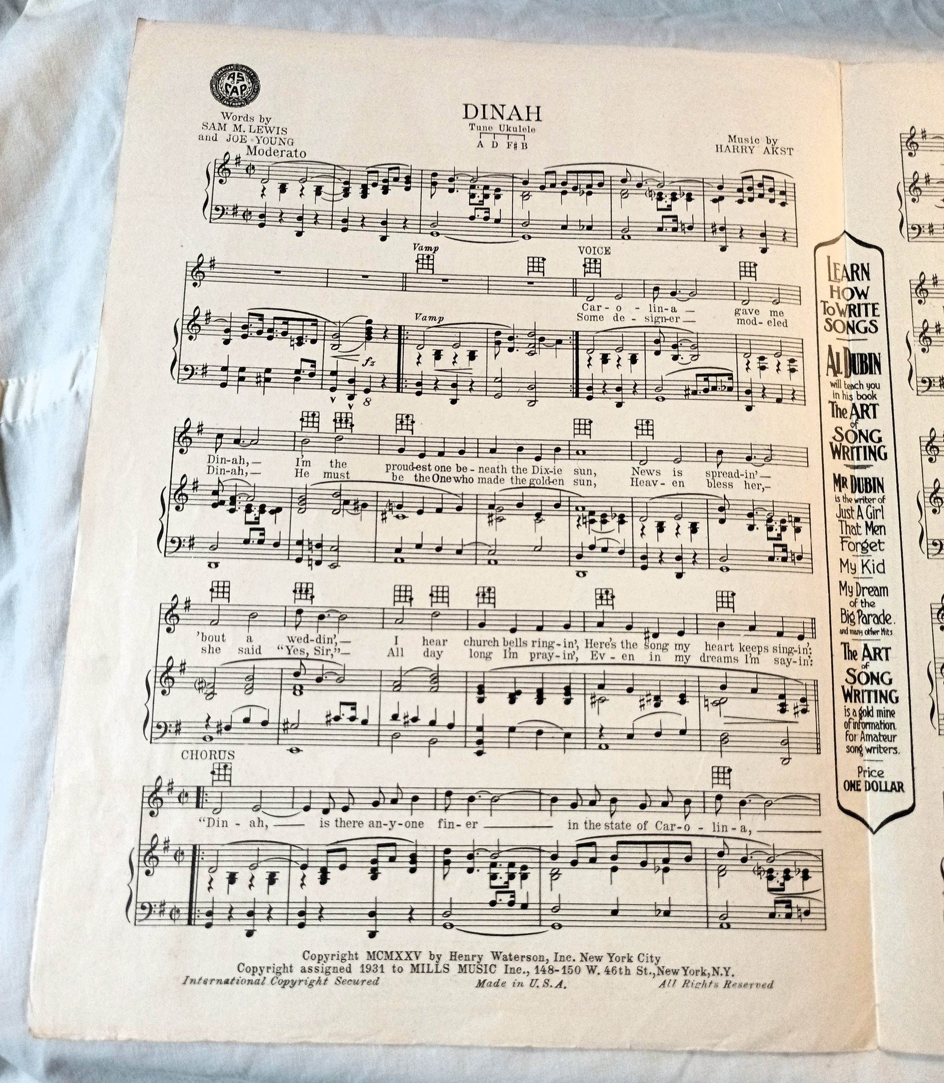 Dinah Rudy Vallee Lewis Young Akst Sheet Music 1931 - TulipStuff