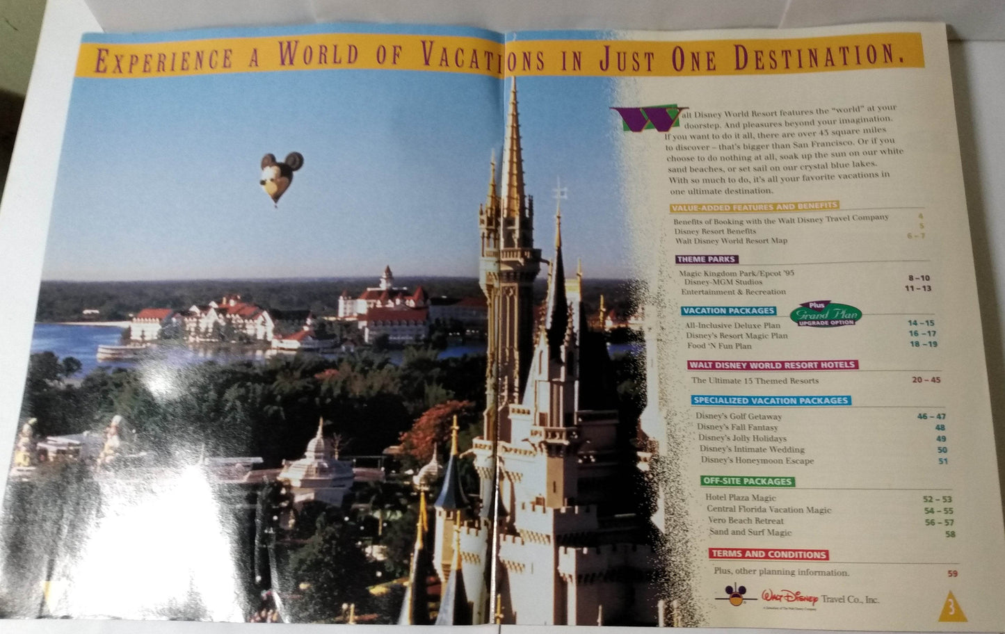 Walt Disney World Vacations 1995 Resorts Hotels Theme Parks Brochure - TulipStuff