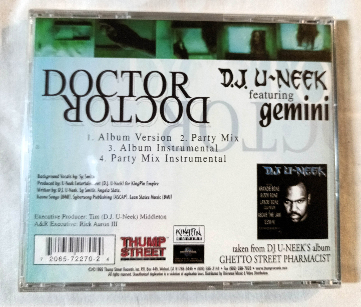 DJ U-Neek Featuring Gemini Doctor Doctor Thug Rap Single CD 2000 - TulipStuff