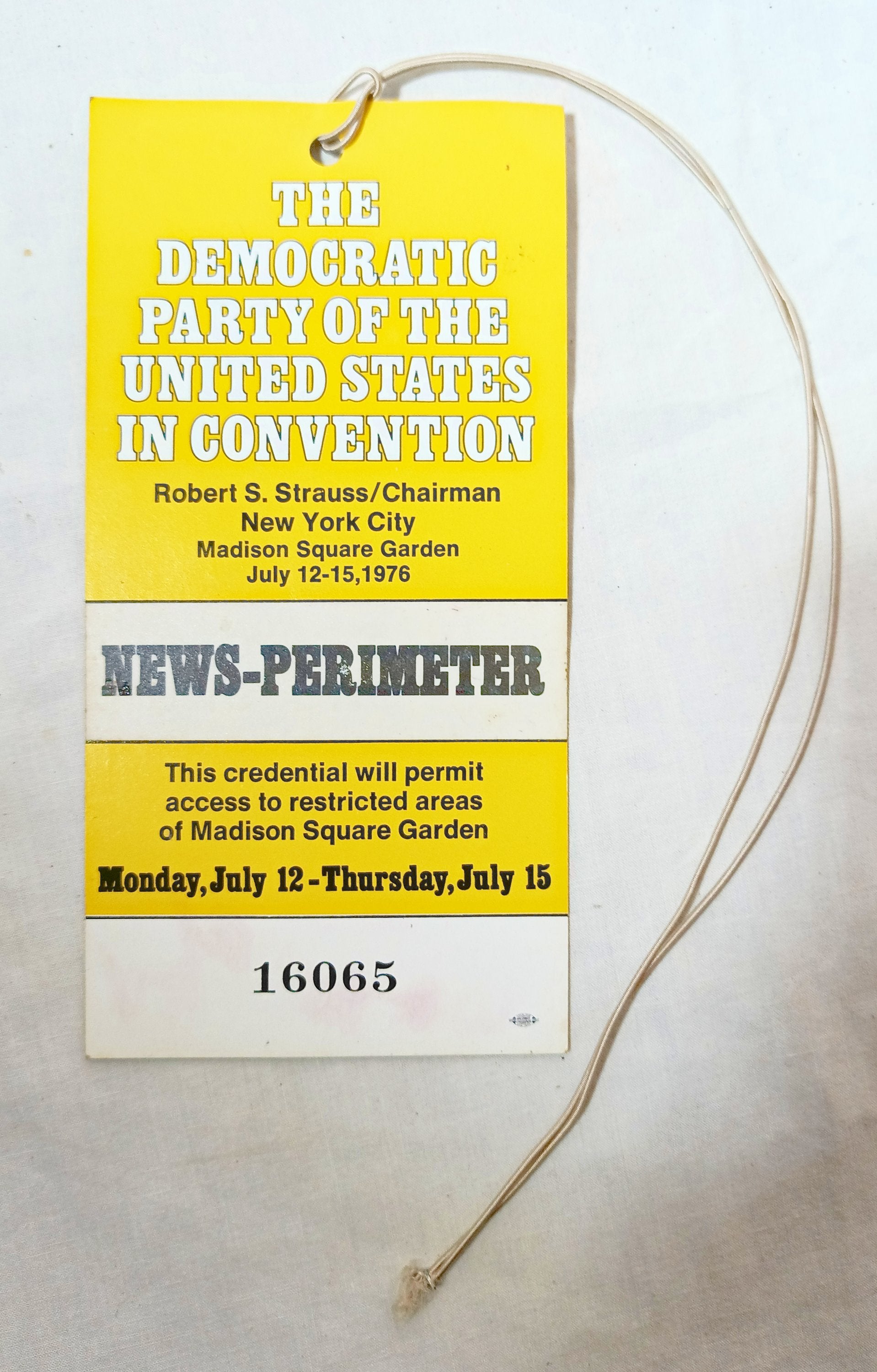 1976 Democratic National Convention Press Pass Madison Sq Garden NYC - TulipStuff