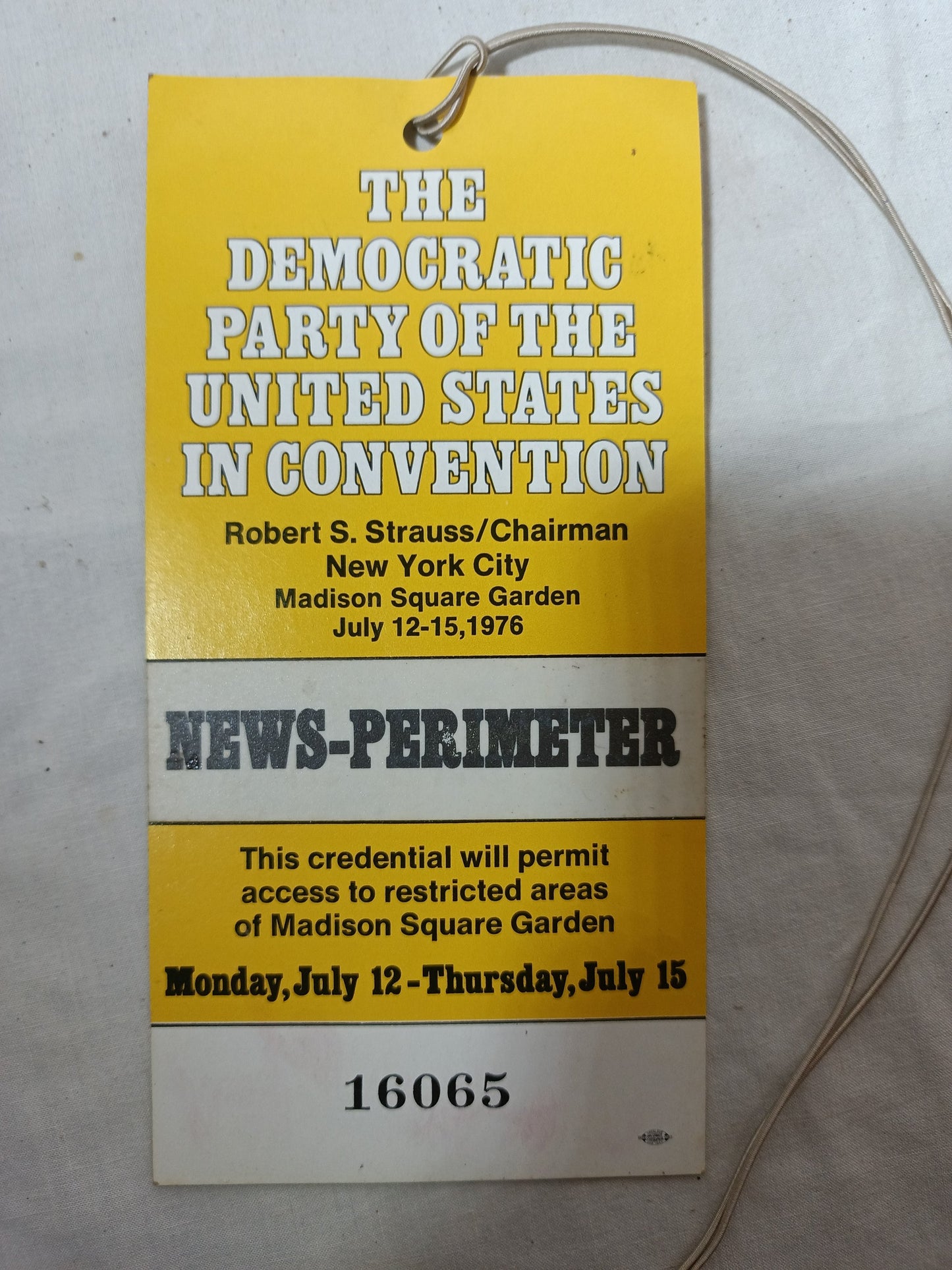 1976 Democratic National Convention Press Pass Madison Sq Garden NYC - TulipStuff