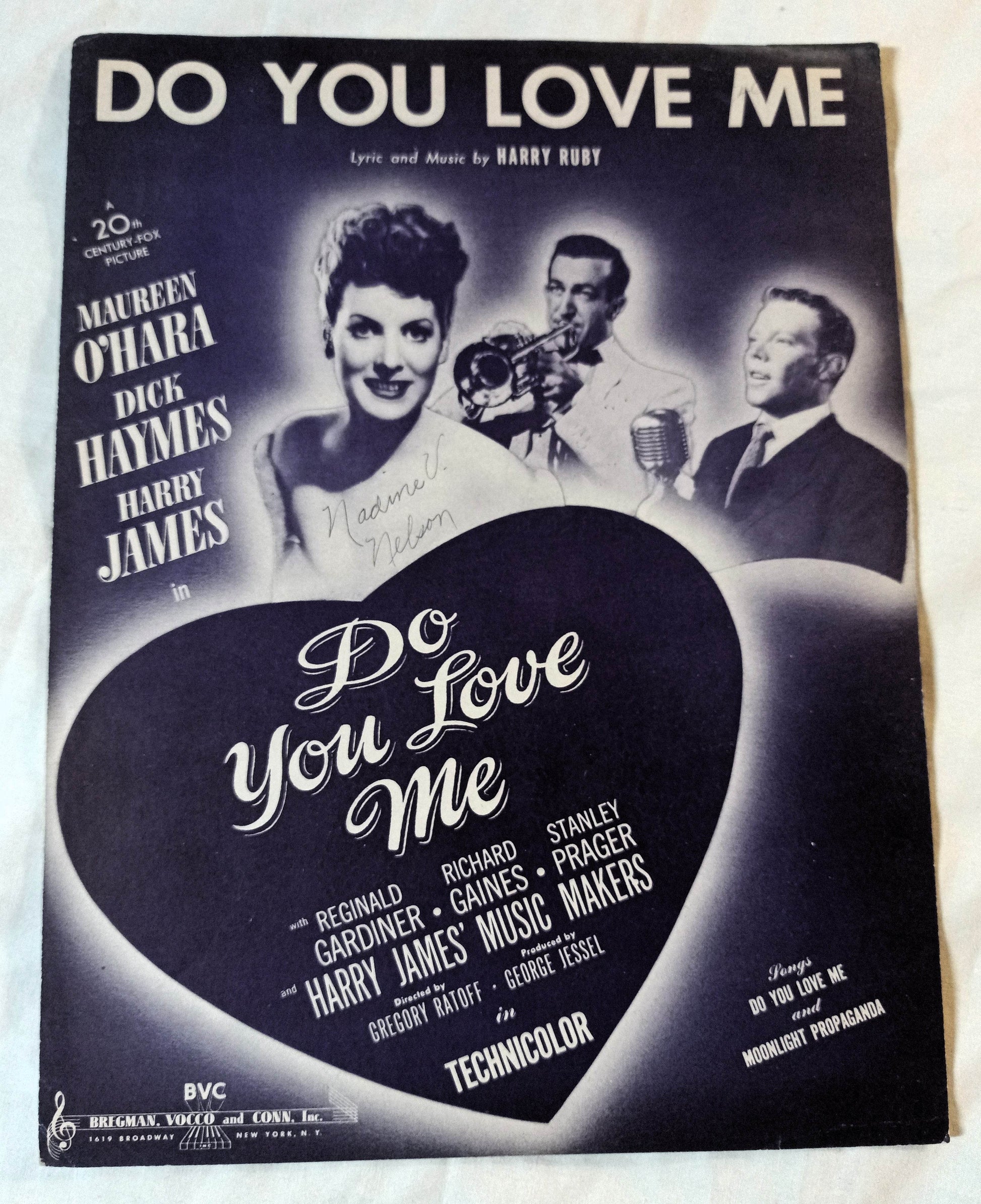 Do You Love Me Harry James Maureen O'Hara Harry Ruby Sheet Music 1946 - TulipStuff