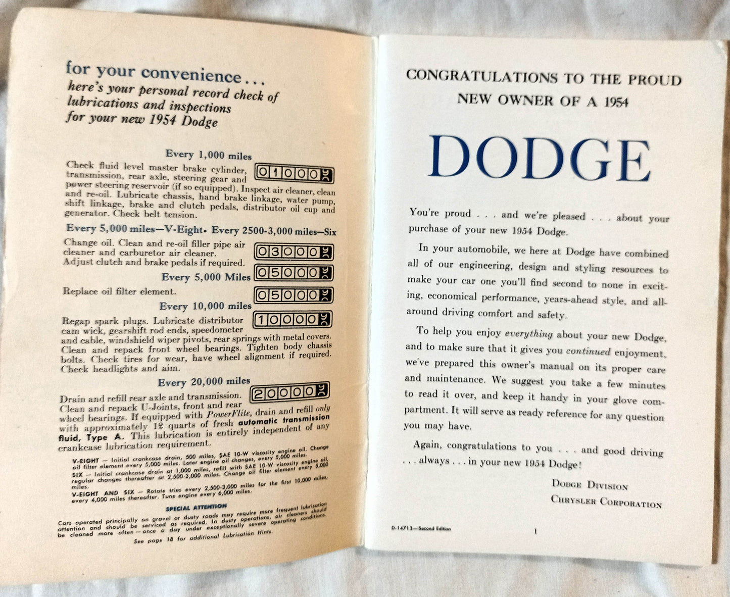 1954 Dodge Royal V-8 Coronet V8/V6 Owner's Manual User Guide - TulipStuff