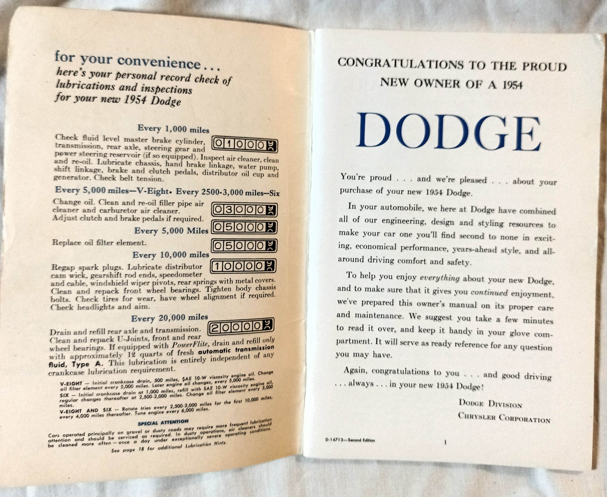 1954 Dodge Royal V-8 Coronet V8/V6 Owner's Manual User Guide - TulipStuff