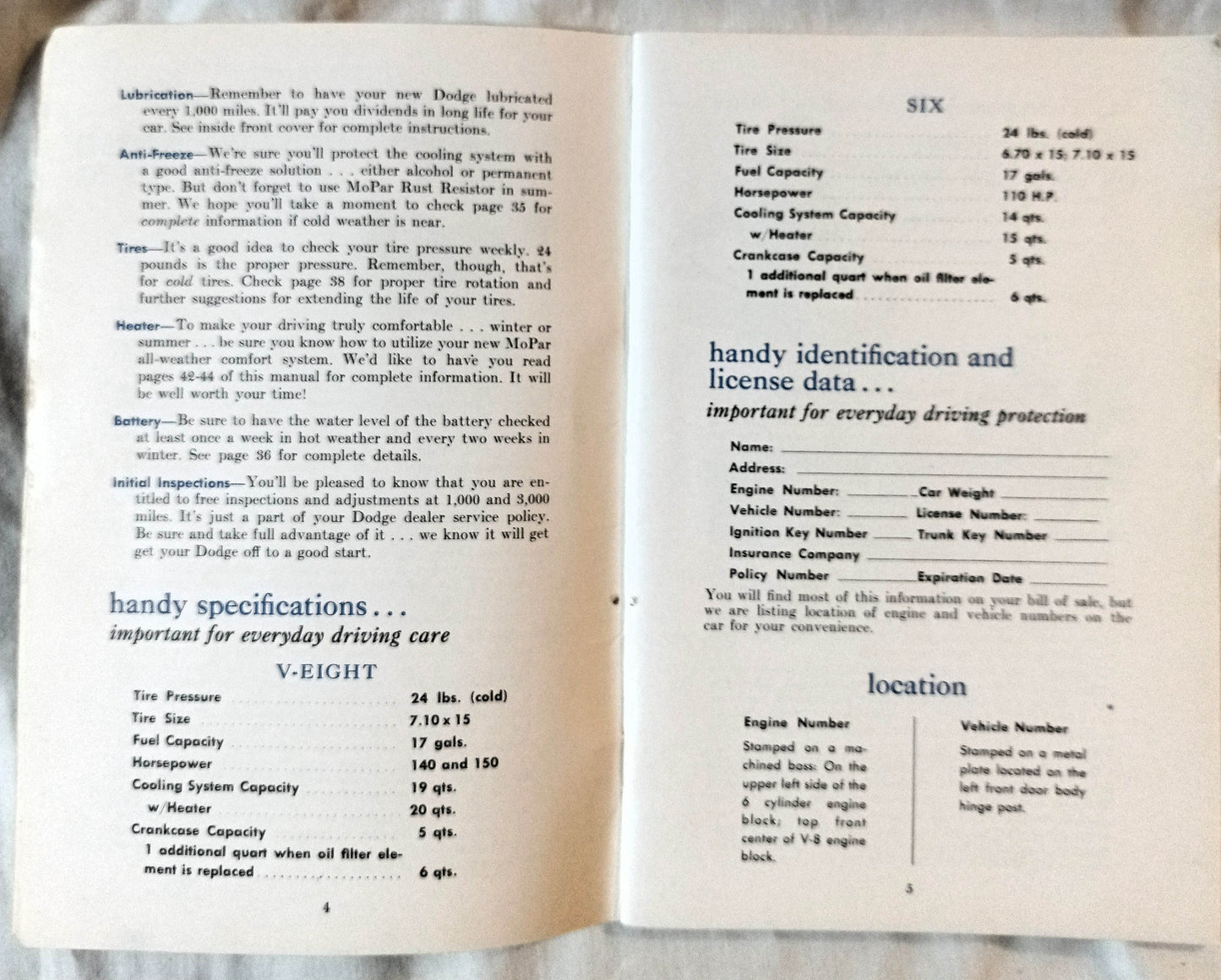 1954 Dodge Royal V-8 Coronet V8/V6 Owner's Manual User Guide - TulipStuff