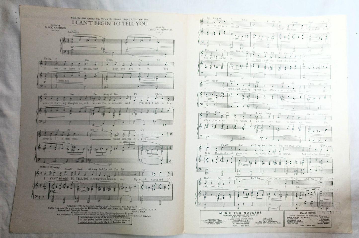 I Can't Begin To Tell You The Dolly Sisters Betty Grable Sheet Music 1945 - TulipStuff