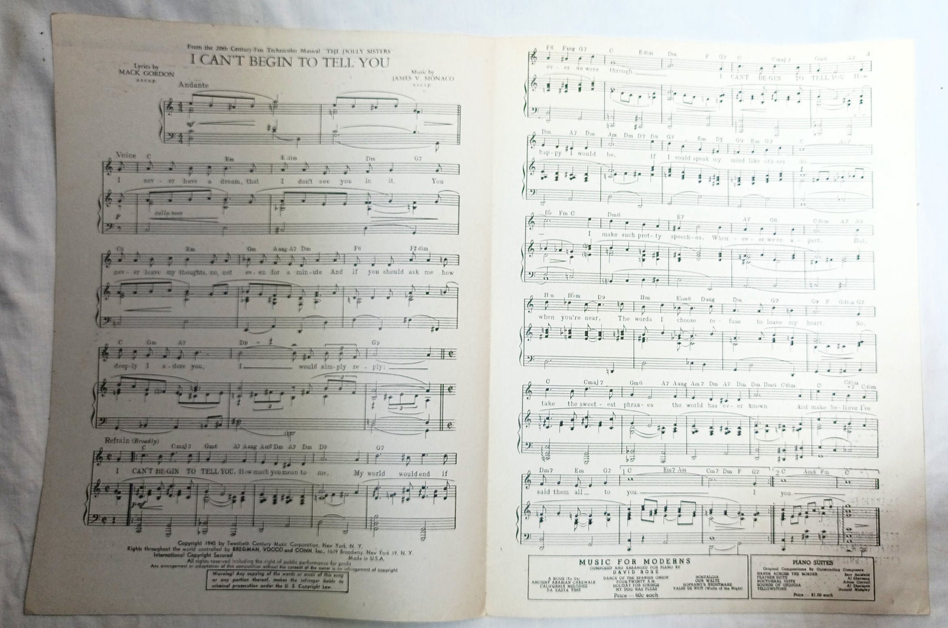 I Can't Begin To Tell You The Dolly Sisters Betty Grable Sheet Music 1945 - TulipStuff