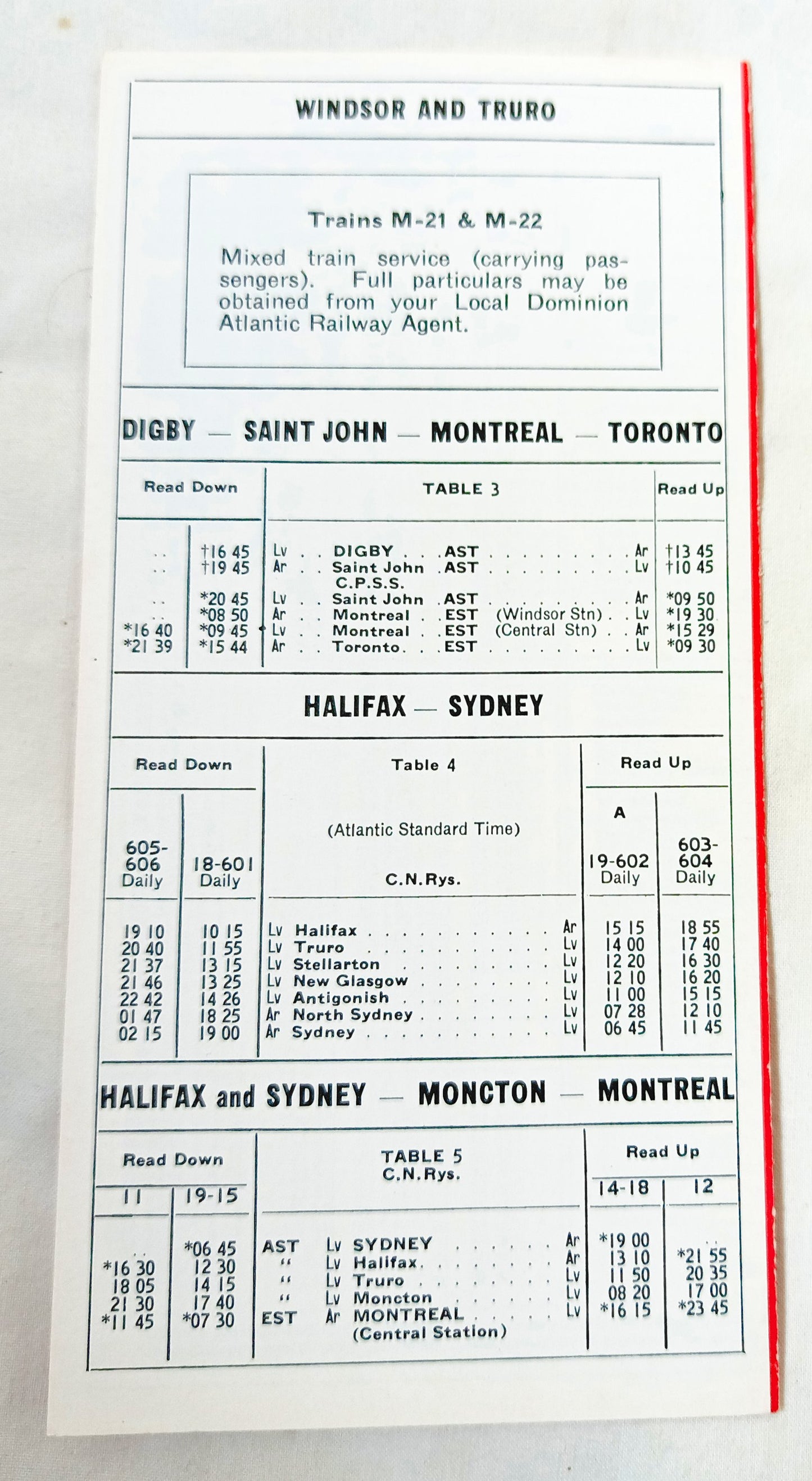 Dominion Atlantic Railway Fast Evangeline Dayliner 1968 Schedule - TlipStuff