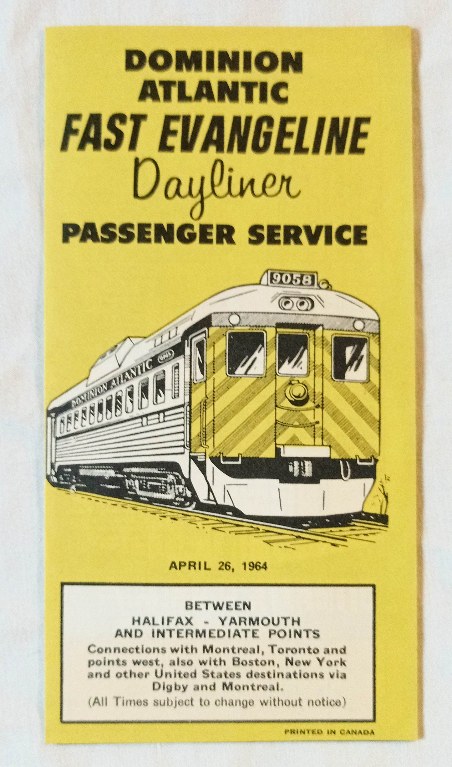 Dominion Atlantic Railway Fast Evangeline Dayliner 1964 Schedule - TulipStuff