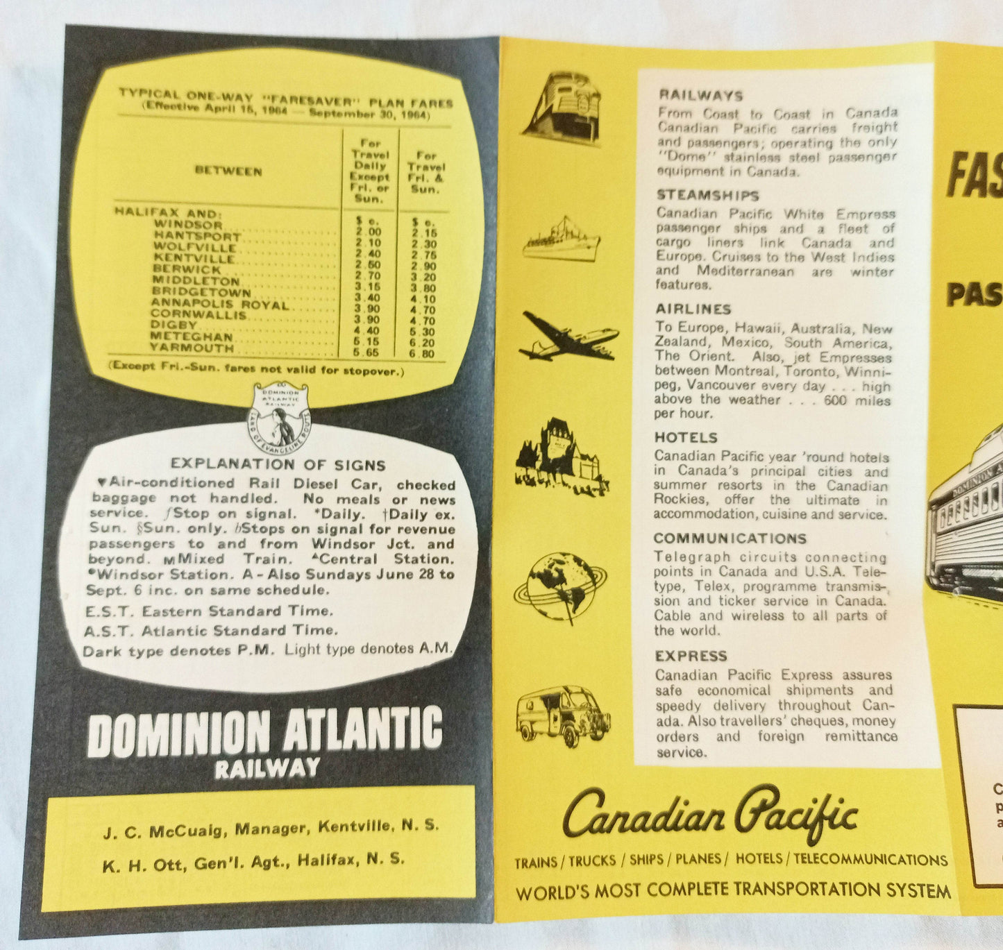 Dominion Atlantic Railway Fast Evangeline Dayliner 1964 Schedule - TulipStuff