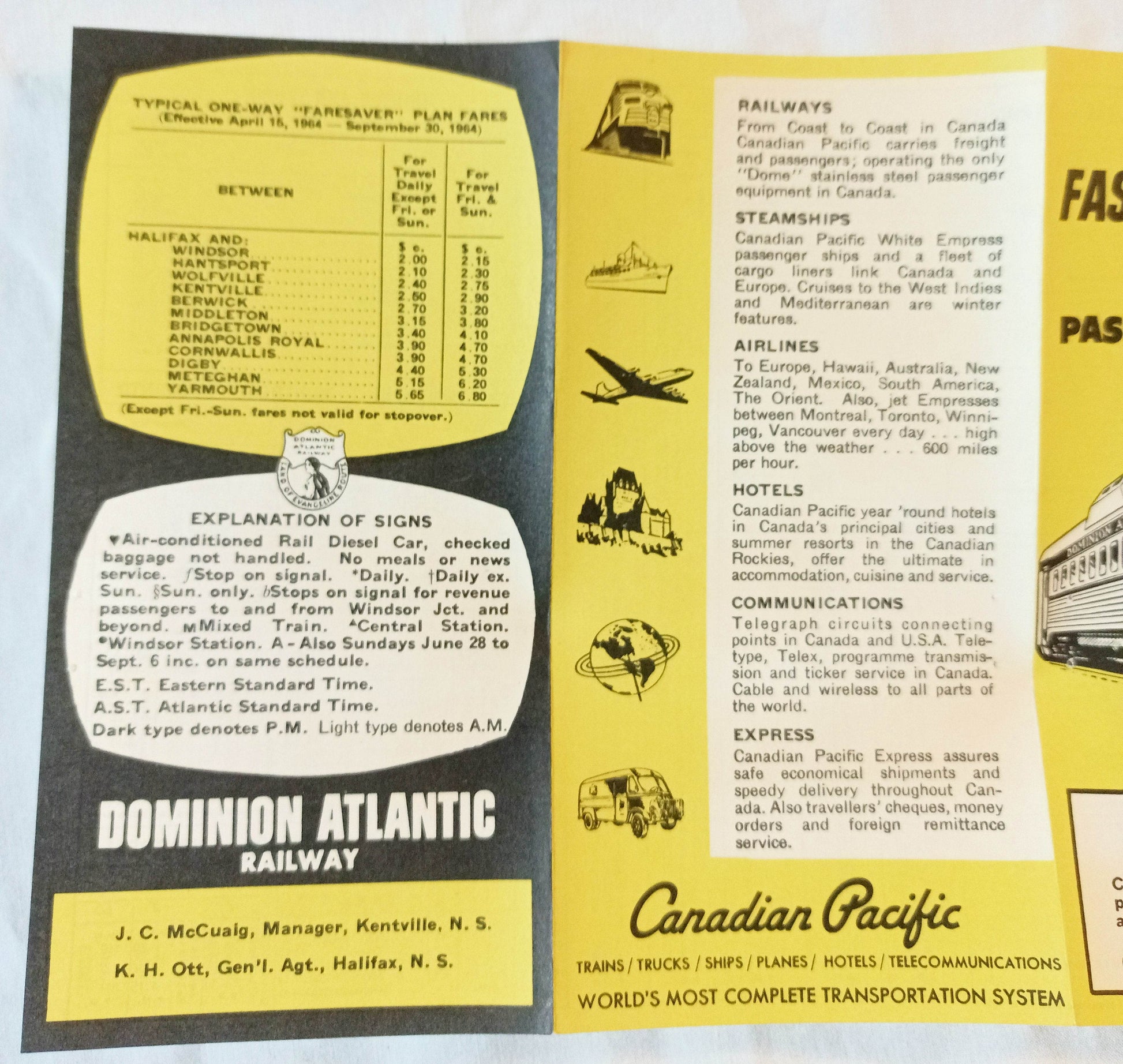Dominion Atlantic Railway Fast Evangeline Dayliner 1964 Schedule - TulipStuff