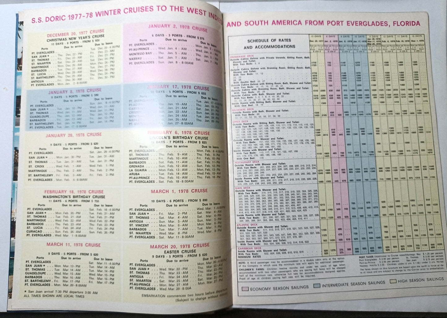 Home Lines ss Doric Winter 1977-78 Florida West Indies Cruise Brochure - TulipStuff