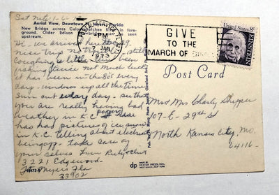 Aerial View New Bridge Downtown Ft Myers Florida Postcard 1970's - TulipStuff