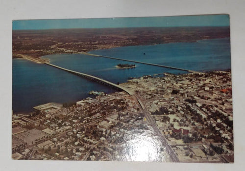Aerial View New Bridge Downtown Ft Myers Florida Postcard 1970's - TulipStuff