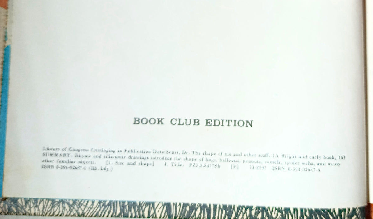 Dr Seuss The Shape Of Me And Other Stuff Book Club Edition 1973 - TulipStuff