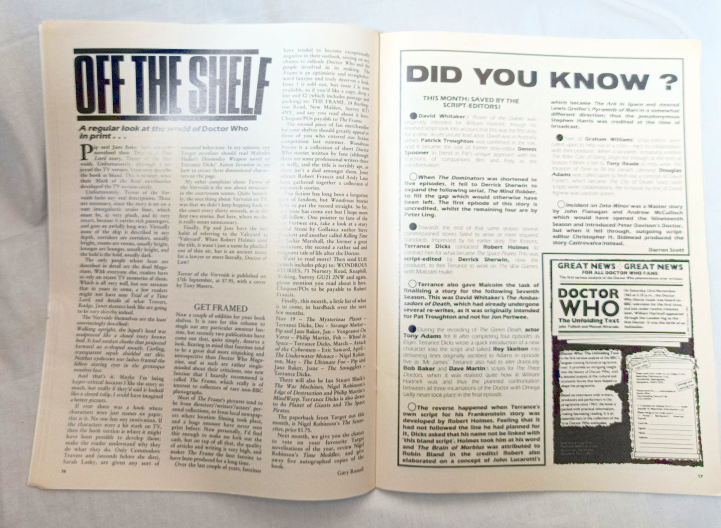 Doctor Who Magazine #127 Aug 1987 Paddy Russell Longleat Worldshapers - TulipStuff