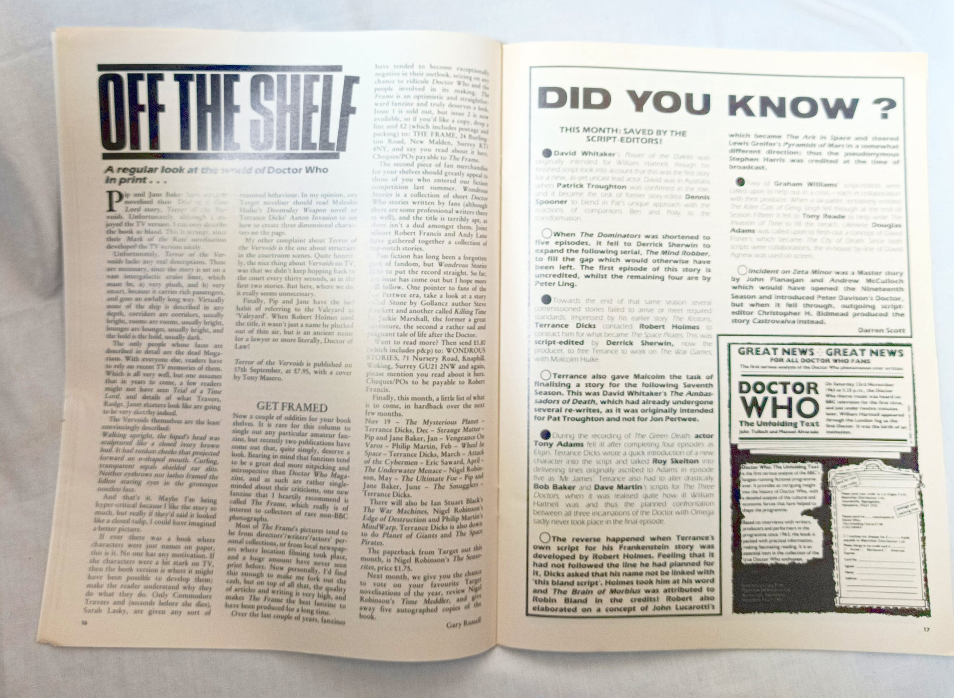 Doctor Who Magazine #127 Aug 1987 Paddy Russell Longleat Worldshapers - TulipStuff
