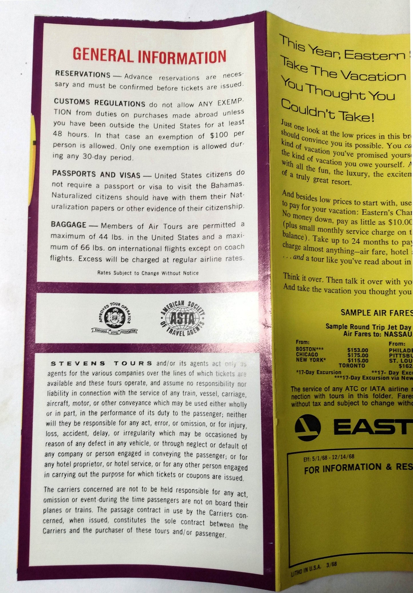 Eastern Airlines Bahamas Enchantment Vacation Packages Brochure 1968 - TulipStuff