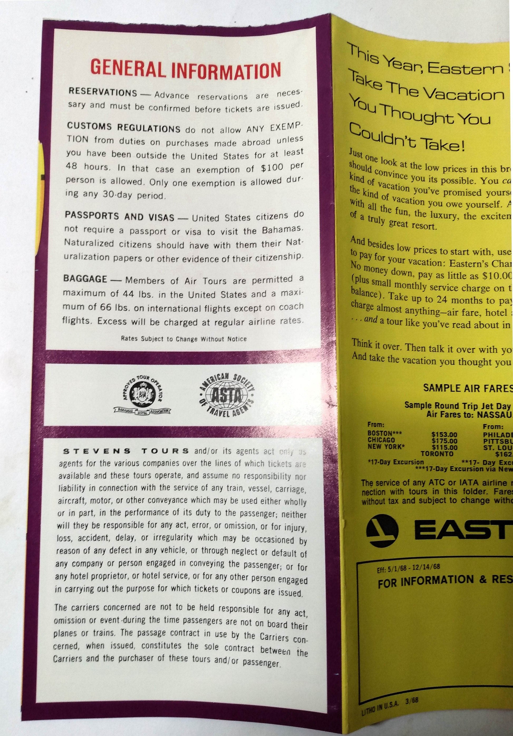 Eastern Airlines Bahamas Enchantment Vacation Packages Brochure 1968 - TulipStuff