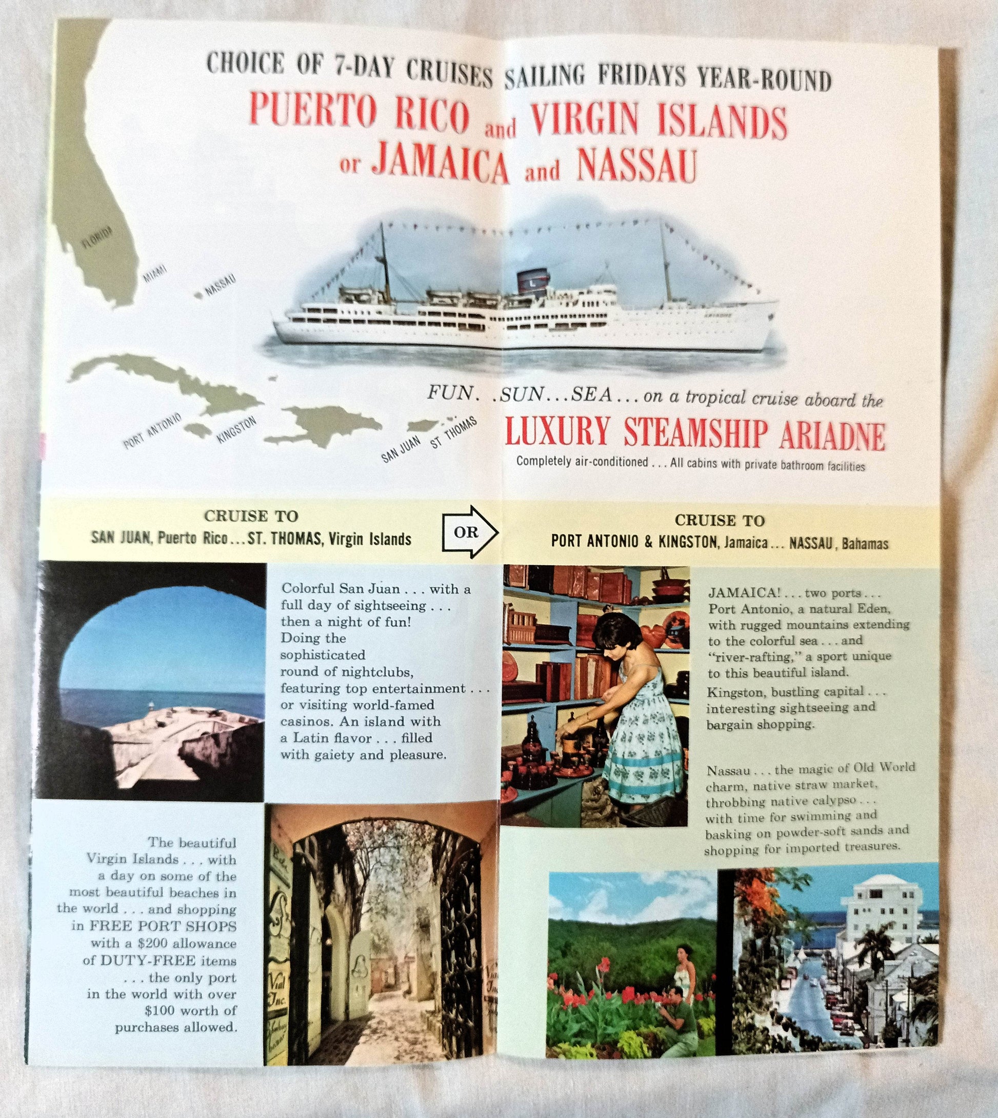 Eastern Steamship Lines ss Ariadne Caribbean Cruises Brochure 1963 - TulipStuff