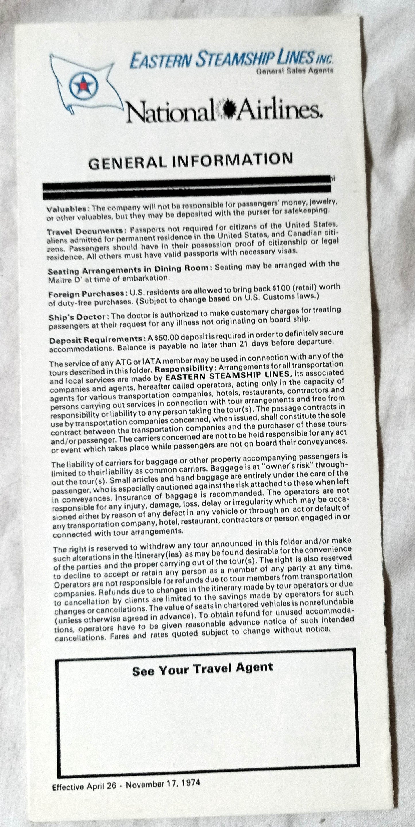 Eastern Steamship Lines ss Emerald Seas ss Bahama Star Brochure 1974 - TulipStuff