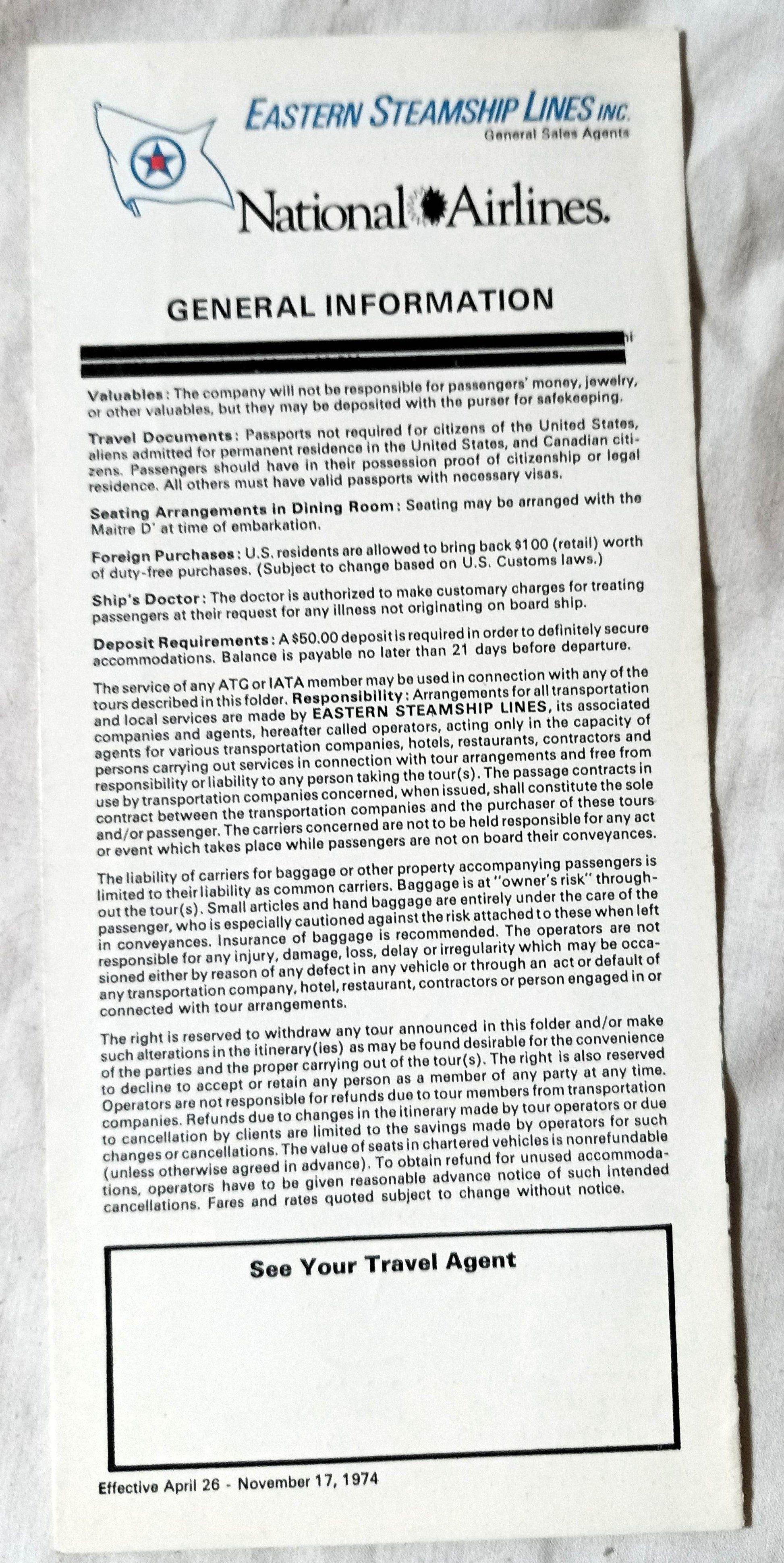 Eastern Steamship Lines ss Emerald Seas ss Bahama Star Brochure 1974 - TulipStuff