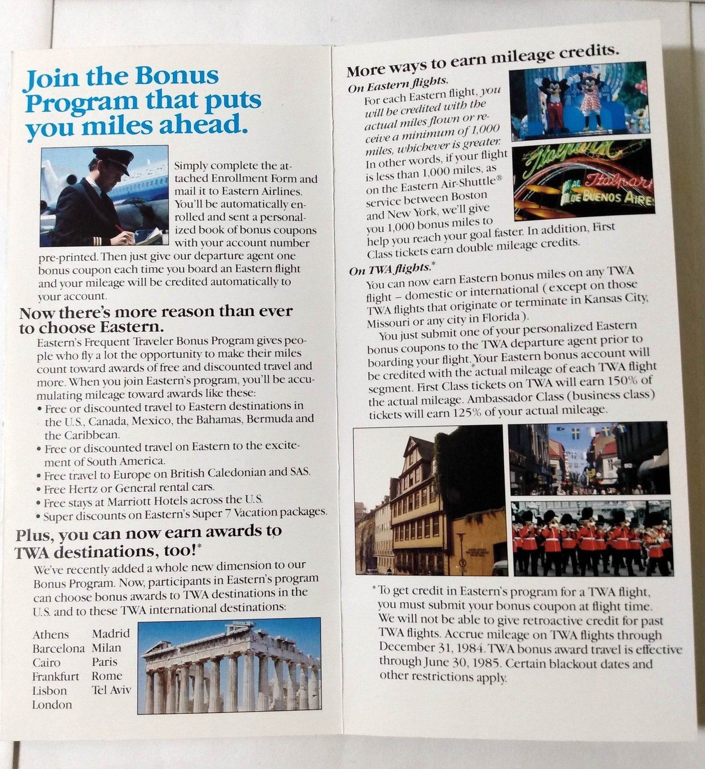 Eastern Airlines 1984 Frequent Traveler Bonus Program Brochure - TulipStuff