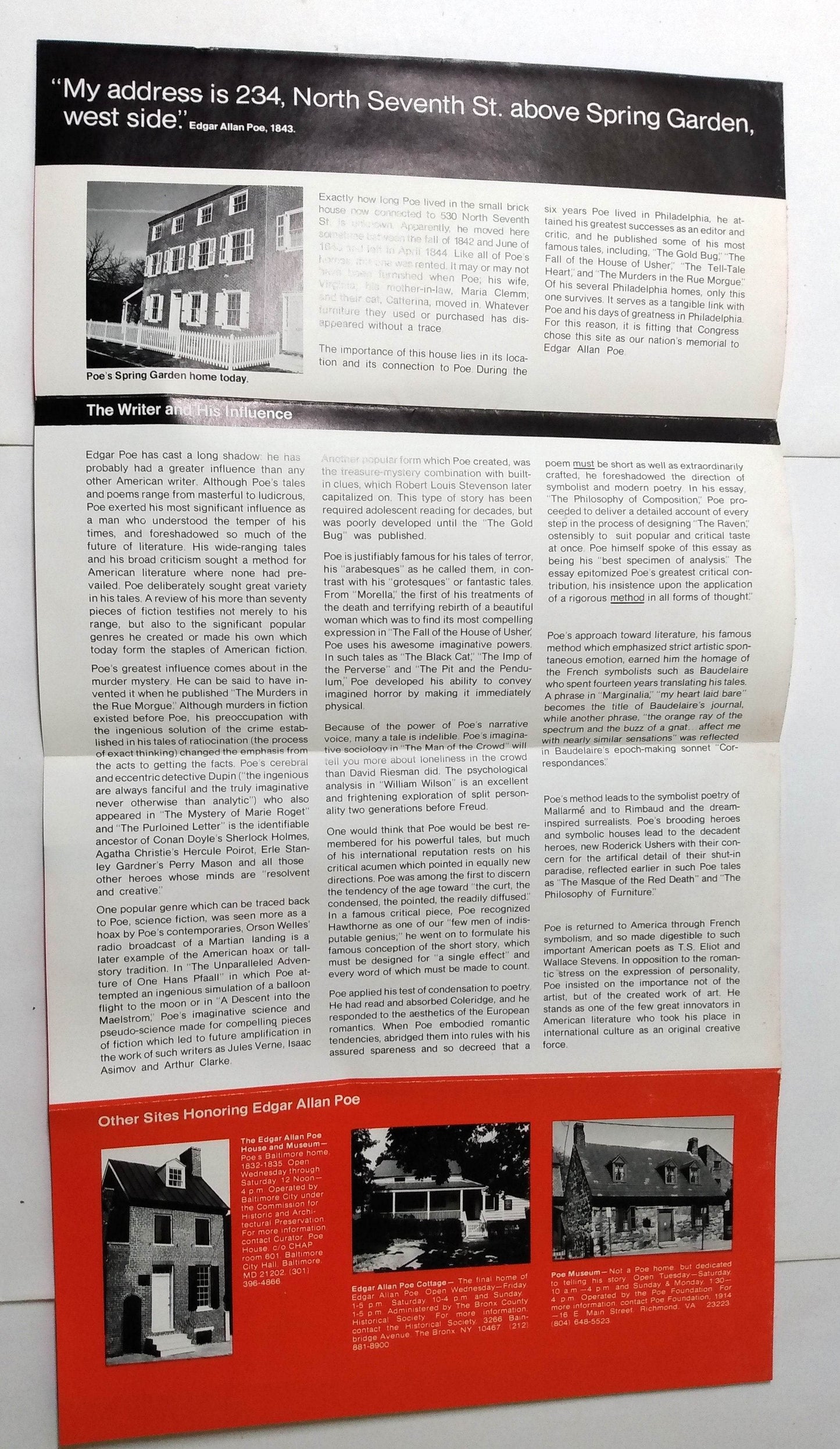 Edgar Allen Poe National Historic Site Philadelphia Pennsylvania 1980's - TulipStuff