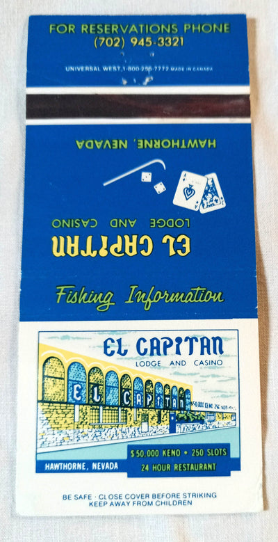 El Capitan Lodge And Casino Hawthorne Nevada Matchbook Cover 1970's - TulipStuff