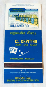 El Capitan Lodge And Casino Hawthorne Nevada Matchbook Cover 1970's - TulipStuff