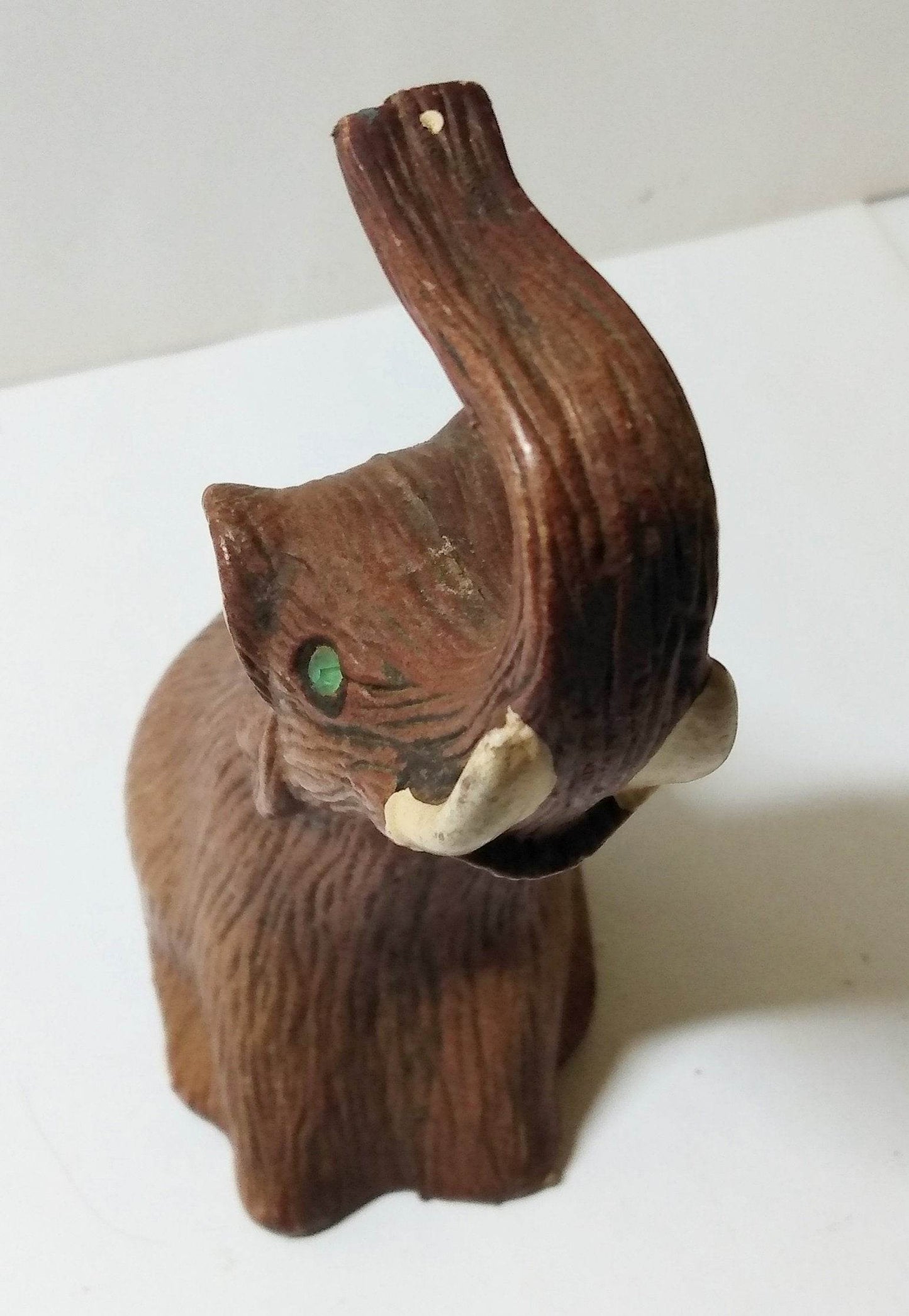 Vintage Elephant Trunk Up Green Eyed Figurine Hong Kong Early 1970's - TulipStuff