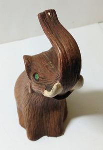 Vintage Elephant Trunk Up Green Eyed Figurine Hong Kong Early 1970's - TulipStuff