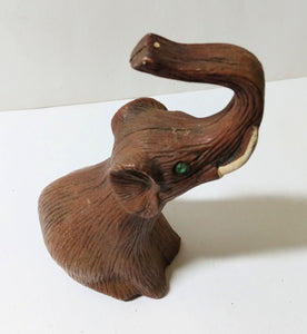 Vintage Elephant Trunk Up Green Eyed Figurine Hong Kong Early 1970's - TulipStuff