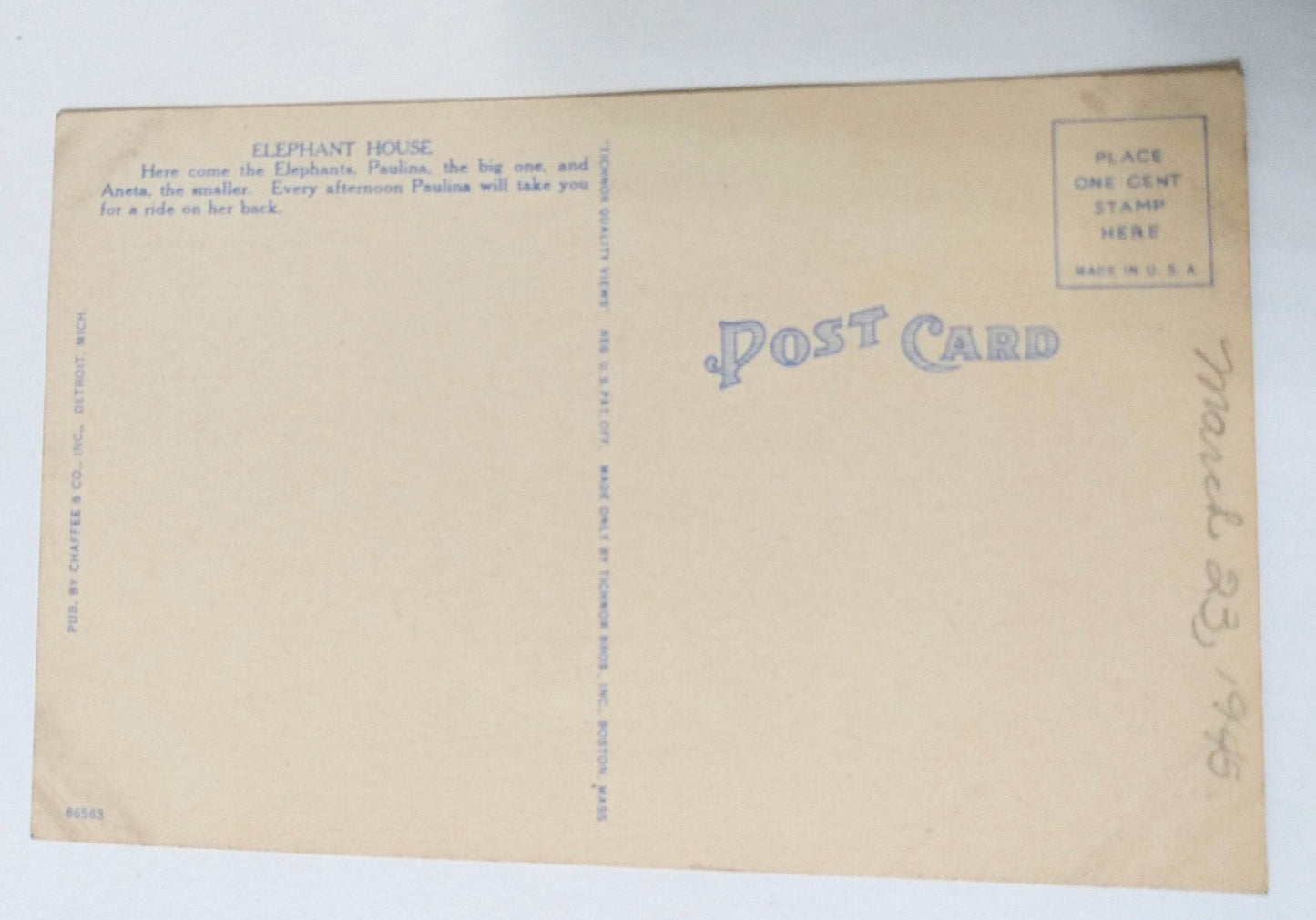 Elephant House In Zoological Park Detroit Michigan Linen Postcard 1940's - TulipStuff