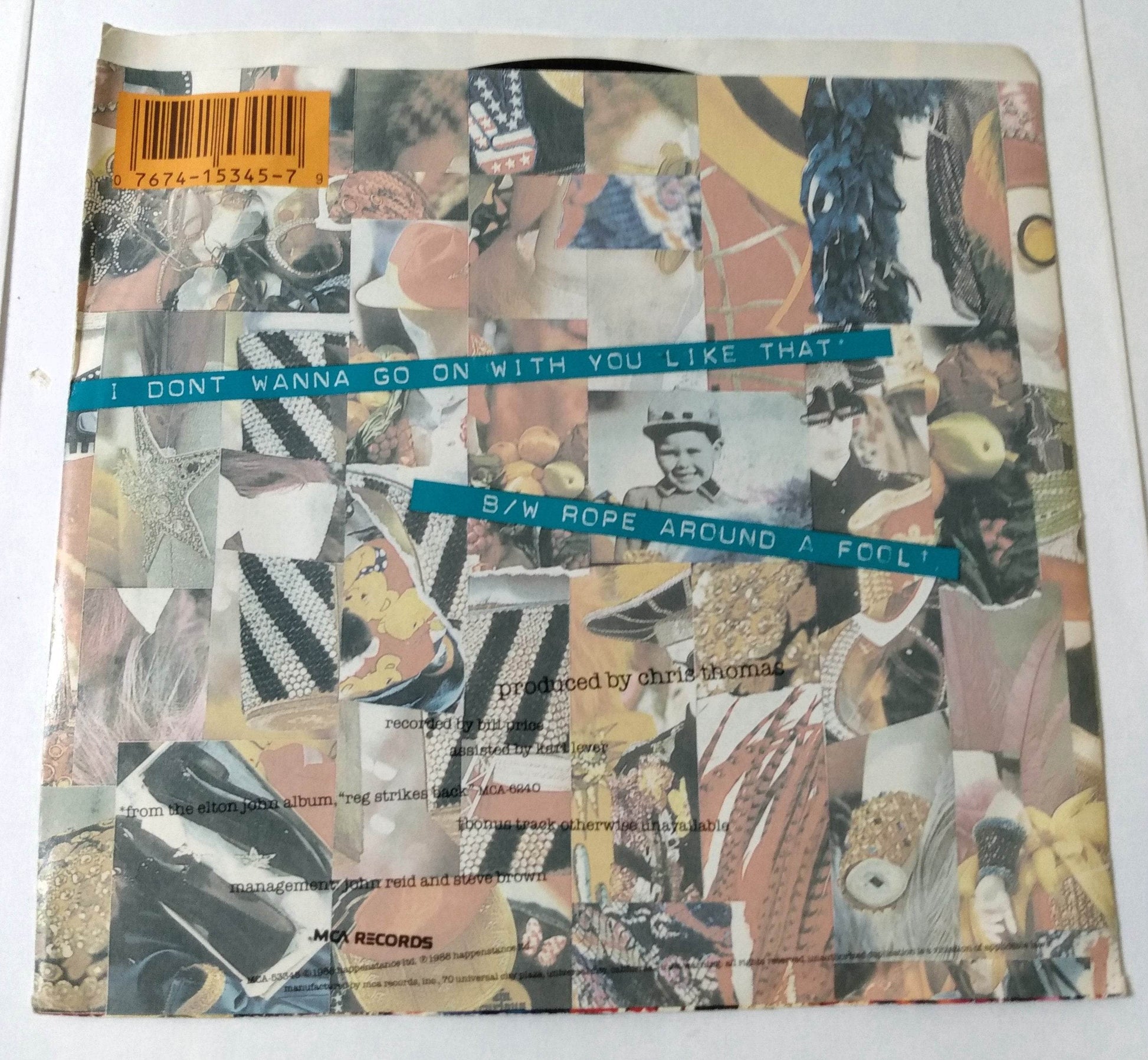 Elton John I Don't Wanna Go On With You Like That 7" Vinyl MCA 1988 - TulipStuff