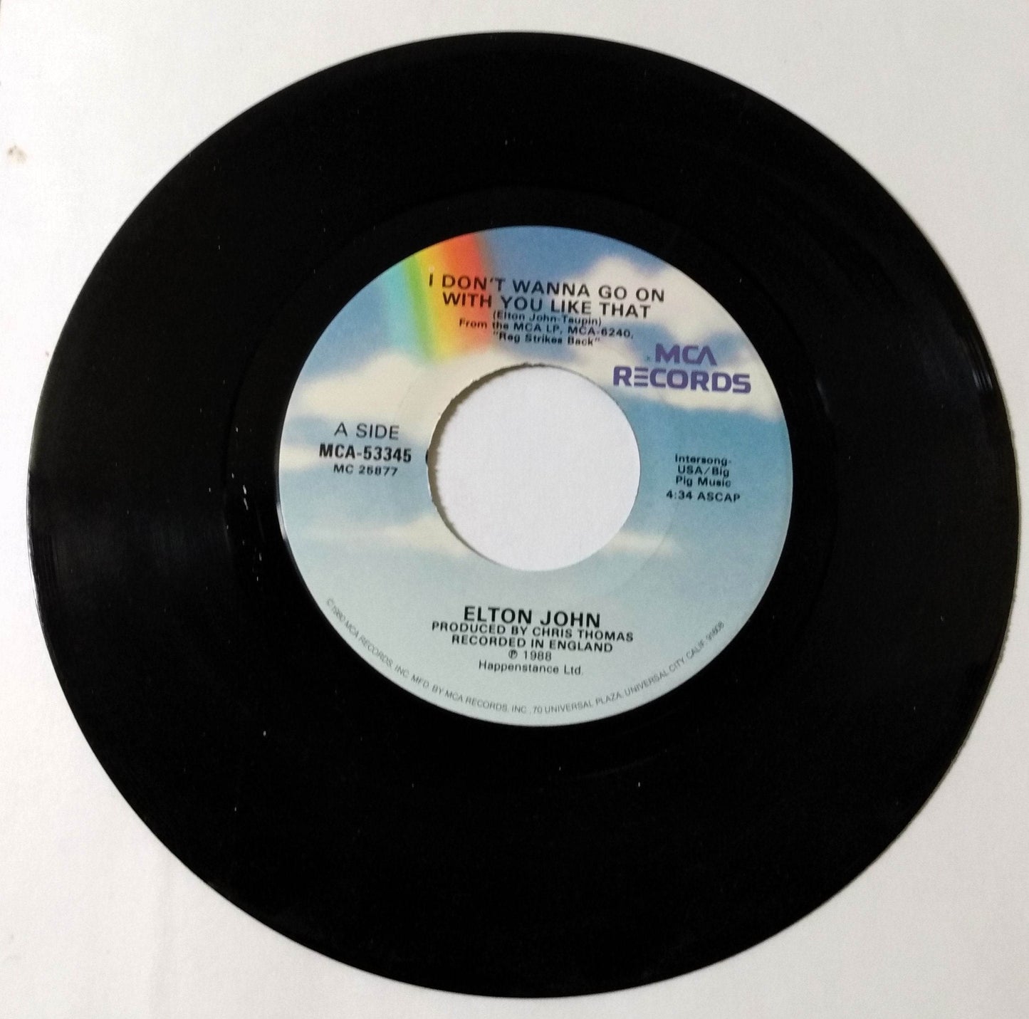 Elton John I Don't Wanna Go On With You Like That 7" Vinyl MCA 1988 - TulipStuff