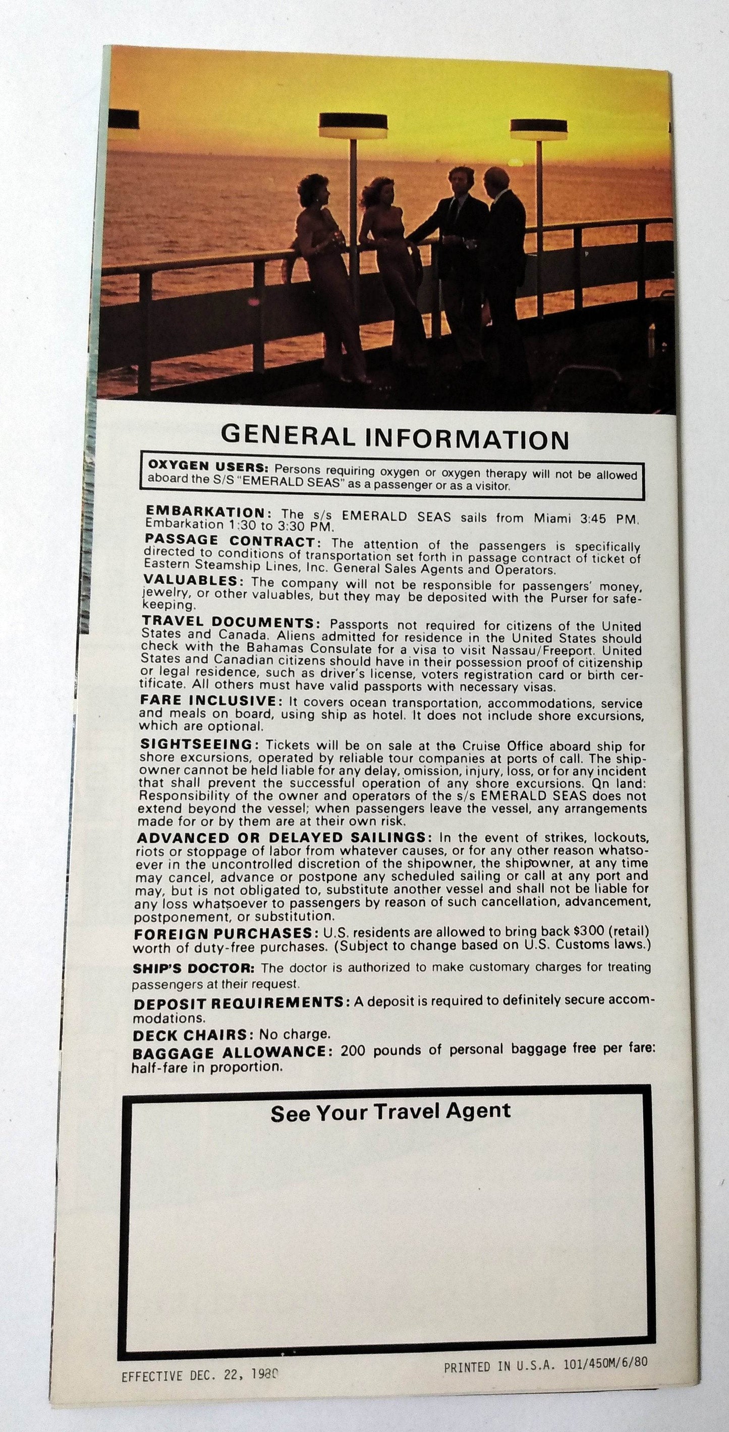 Eastern Cruise Lines ss Emerald Seas 1981 Bahamas Cruises Brochure - TulipStuff