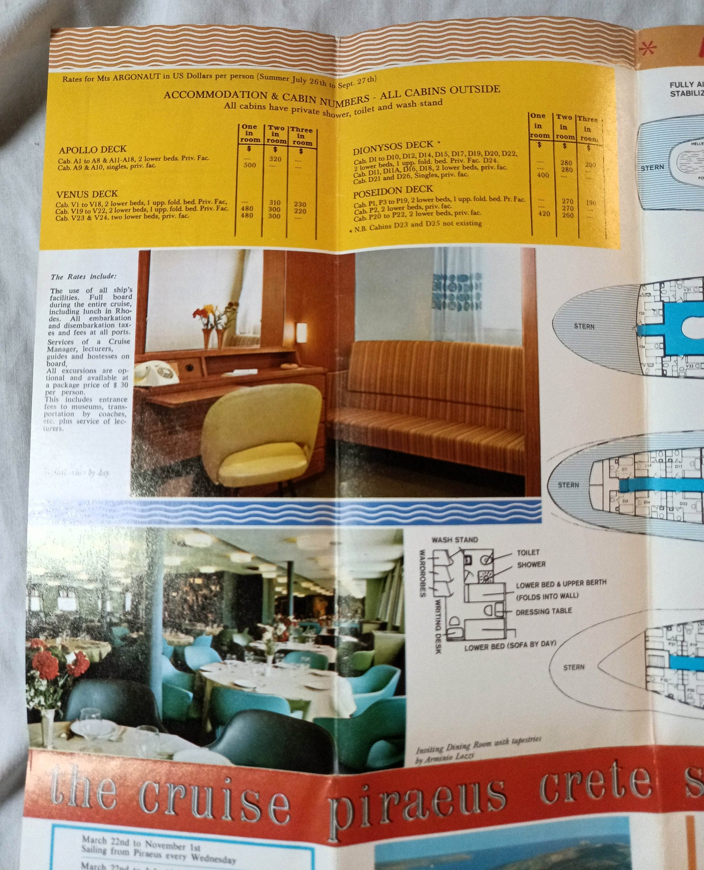 Epirotiki Lines mts Argonaut mts Jason 7-Day Golden Fleece Cruises 1967 - TulipStuff