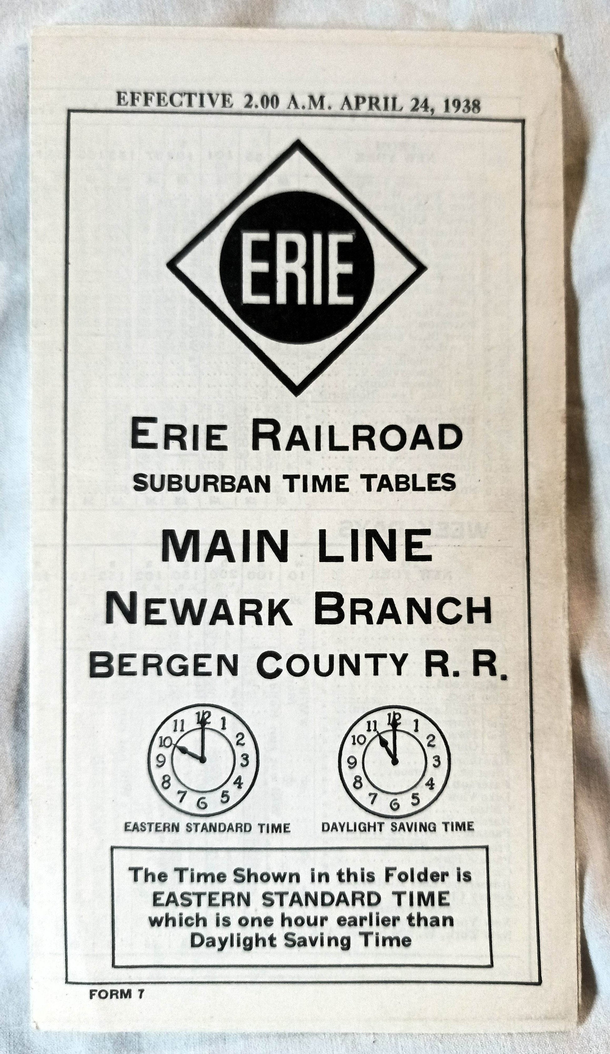 Erie Railroad 1938 Suburban Timetables Mainline Newark Bergen Co RR - TulipStuff