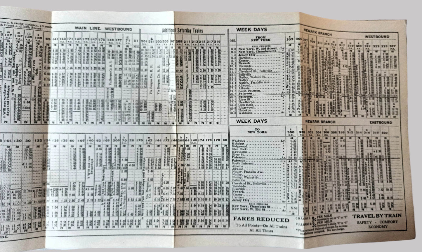 Erie Railroad 1938 Suburban Timetables Mainline Newark Bergen Co RR - TulipStuff