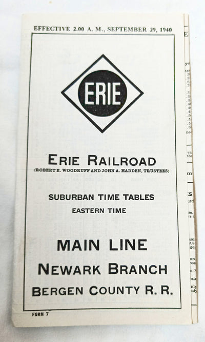 Erie Railroad 1940 Suburban Timetables Mainline Newark Branch Bergen - TulipStuff