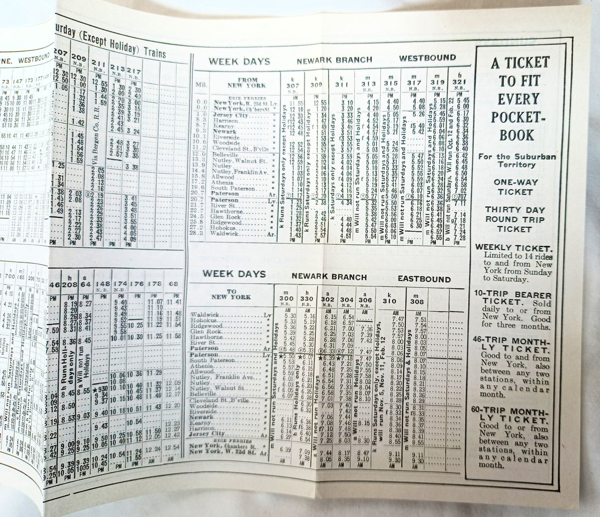 Erie Railroad 1940 Suburban Timetables Mainline Newark Branch Bergen - TulipStuff