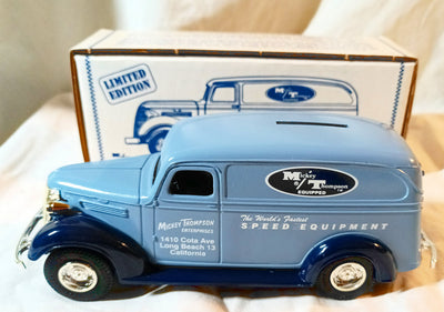 Ertl #2090 Mickey Thompson 1938 Chevrolet Panel Truck Bank w/Key - Tuliptuff
