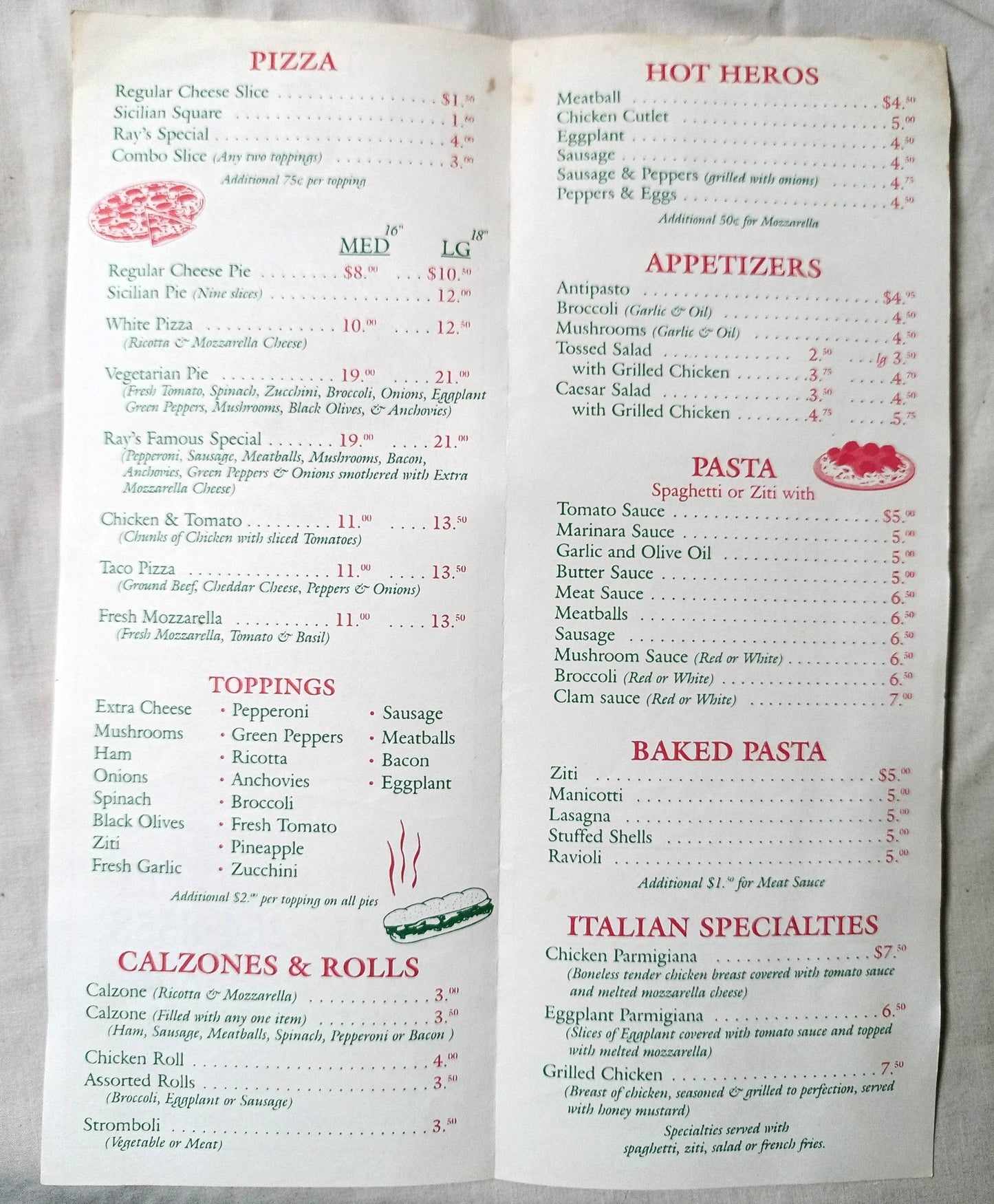 Famous Original Ray's Pizza 250 E Houston NYC Takeout Menu 1998 - TulipStuff
