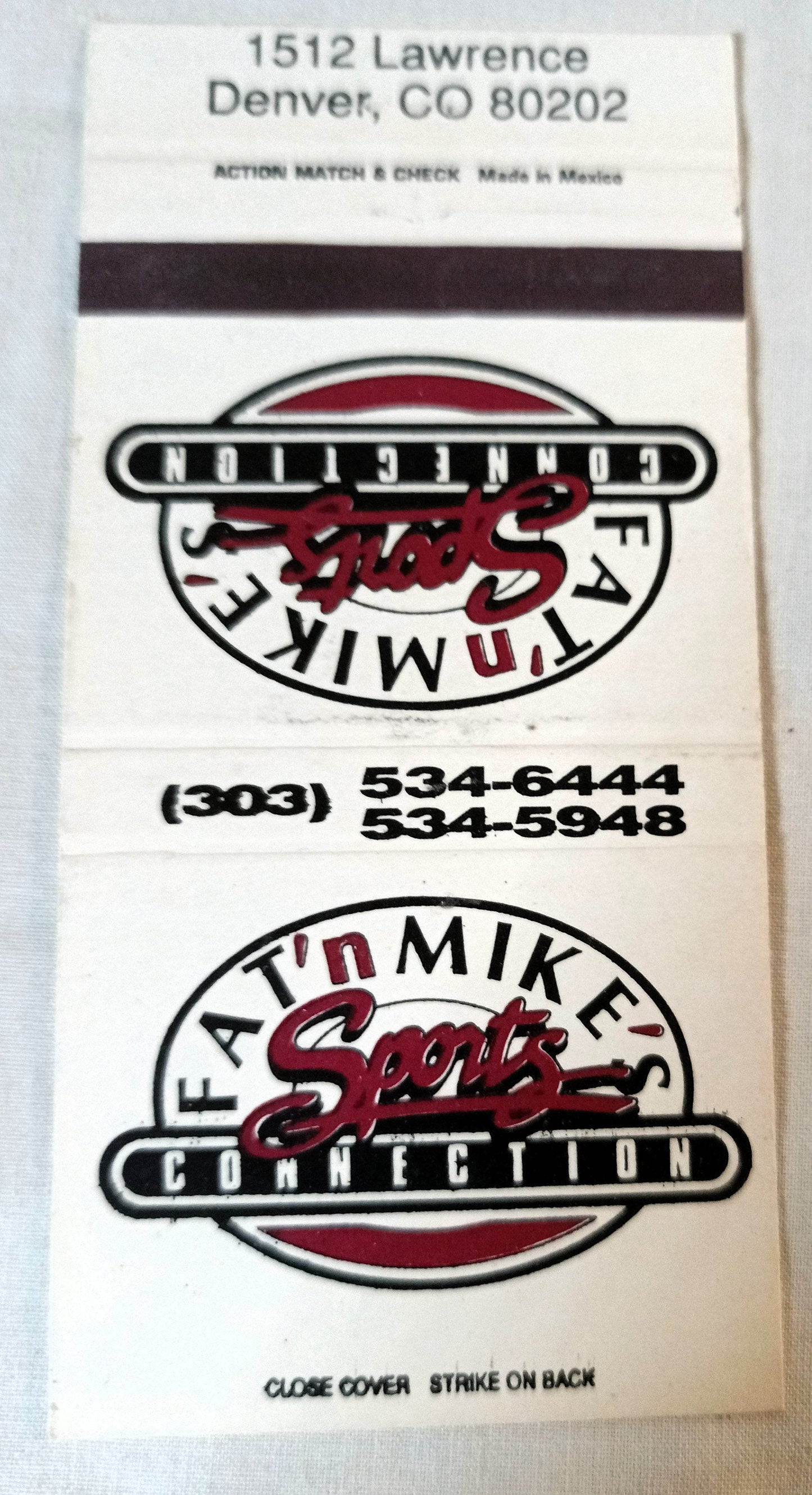 Fat 'N Mike's Sports Connection Denver Matchbook Cover 1980's - TulipStuff