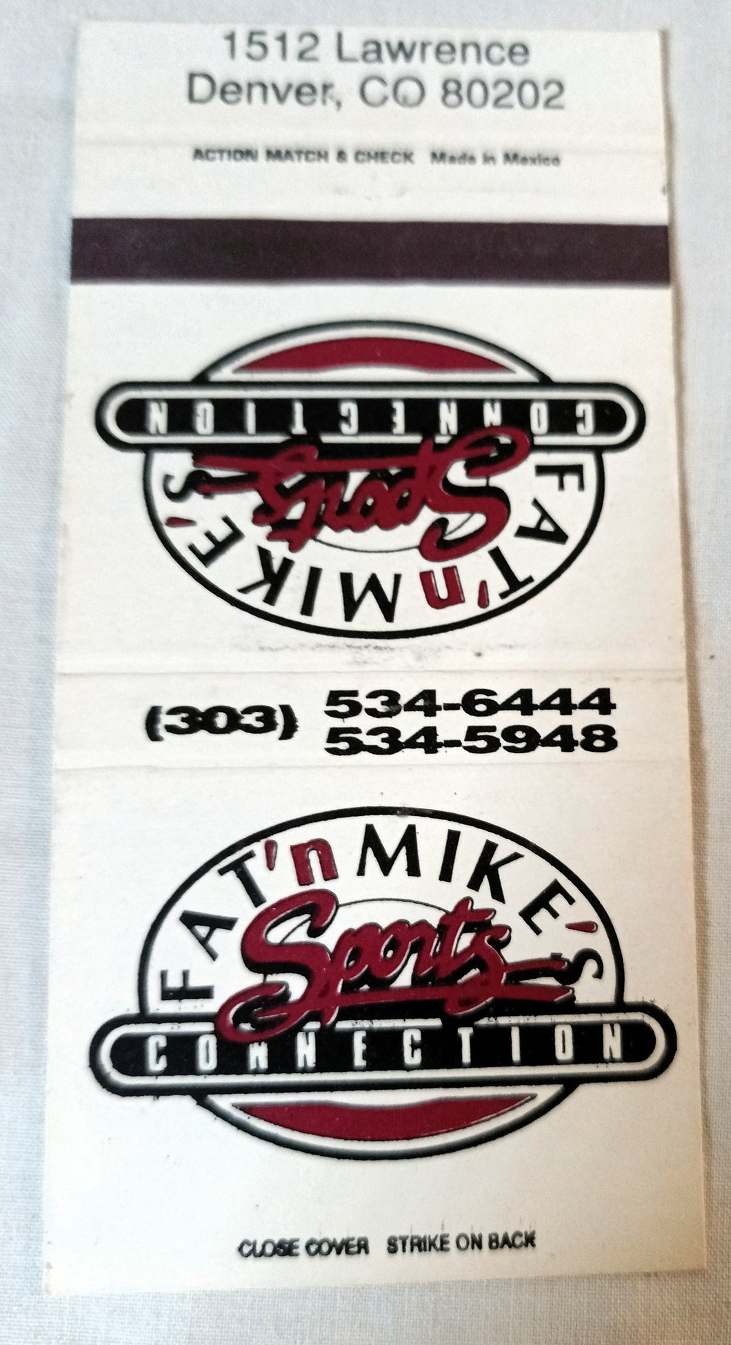 Fat 'N Mike's Sports Connection Denver Matchbook Cover 1980's - TulipStuff
